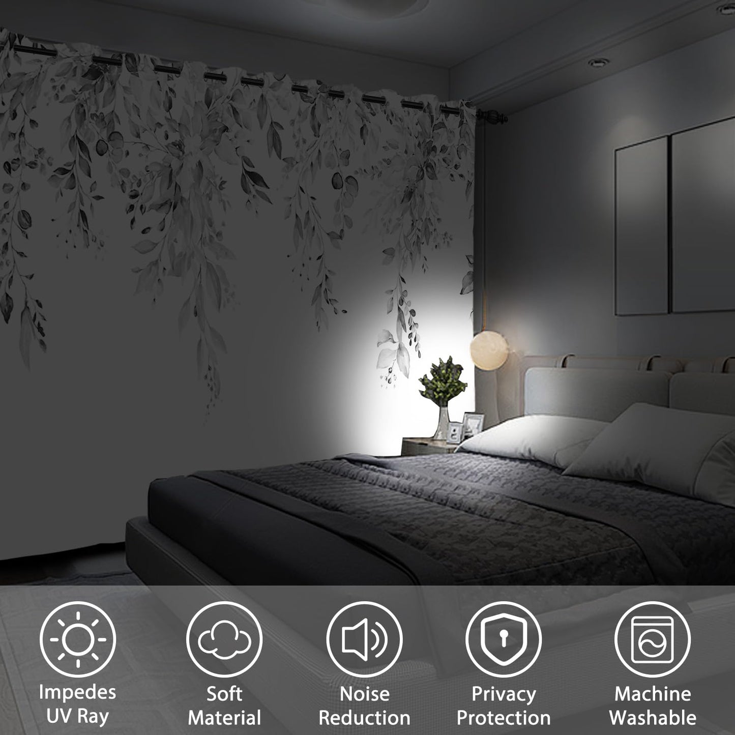 Ruelvth Grey Eucalyptus Kitchen Curtains, Small Spring Watercolor Leaves Blackout Curtains Short Cafe Tier Curtains for Dining Room RV Windows 26x36 Inch, 2 Panels