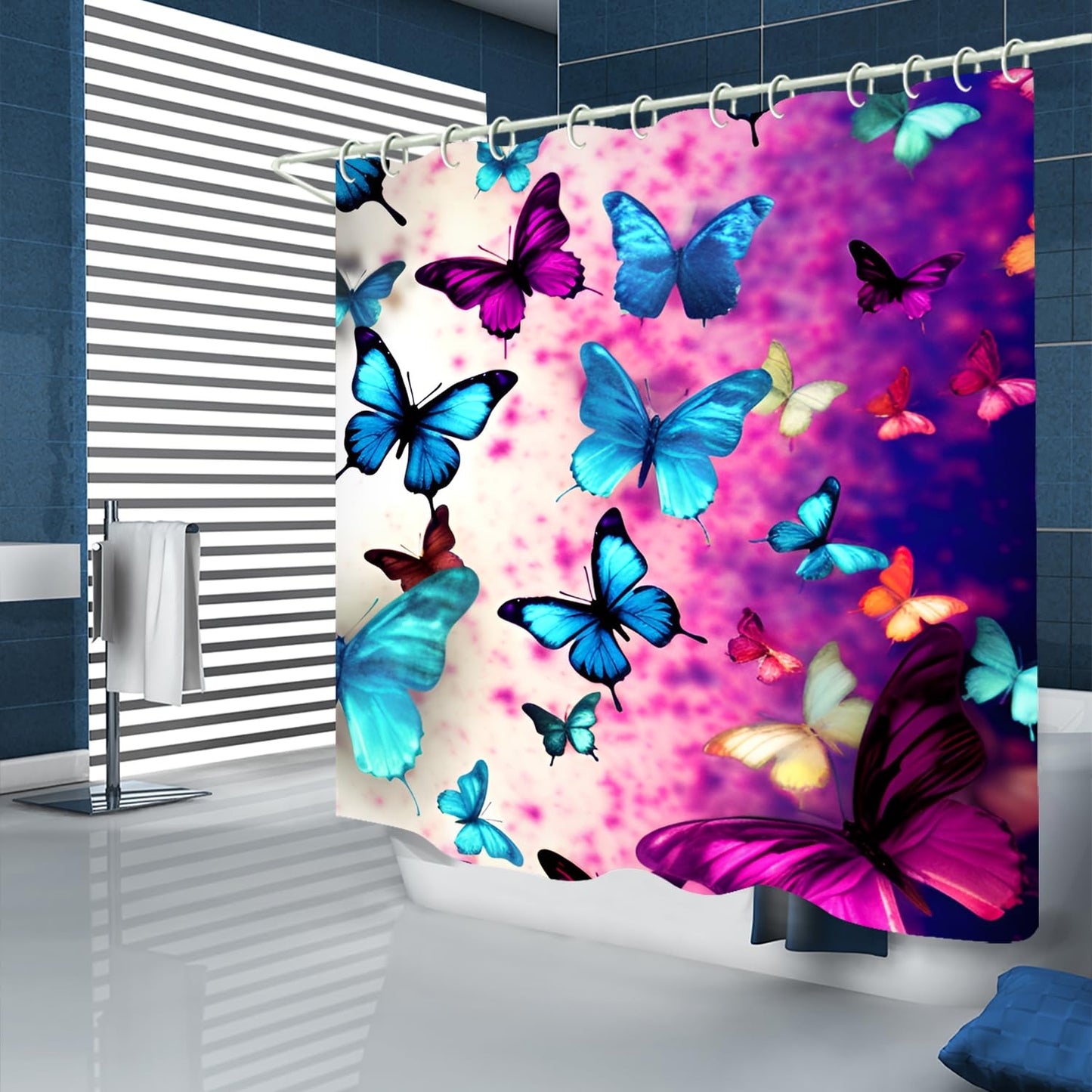 WODEJIAFANG Polyester Bath Blind Set Hooks & Liners in Bath Room Shower Curtains Sets for Bathroom Accessories,African Girls 3D Printed Beautiful Wide Fabric Toilet Curtain for Bathtub 72X72 inches