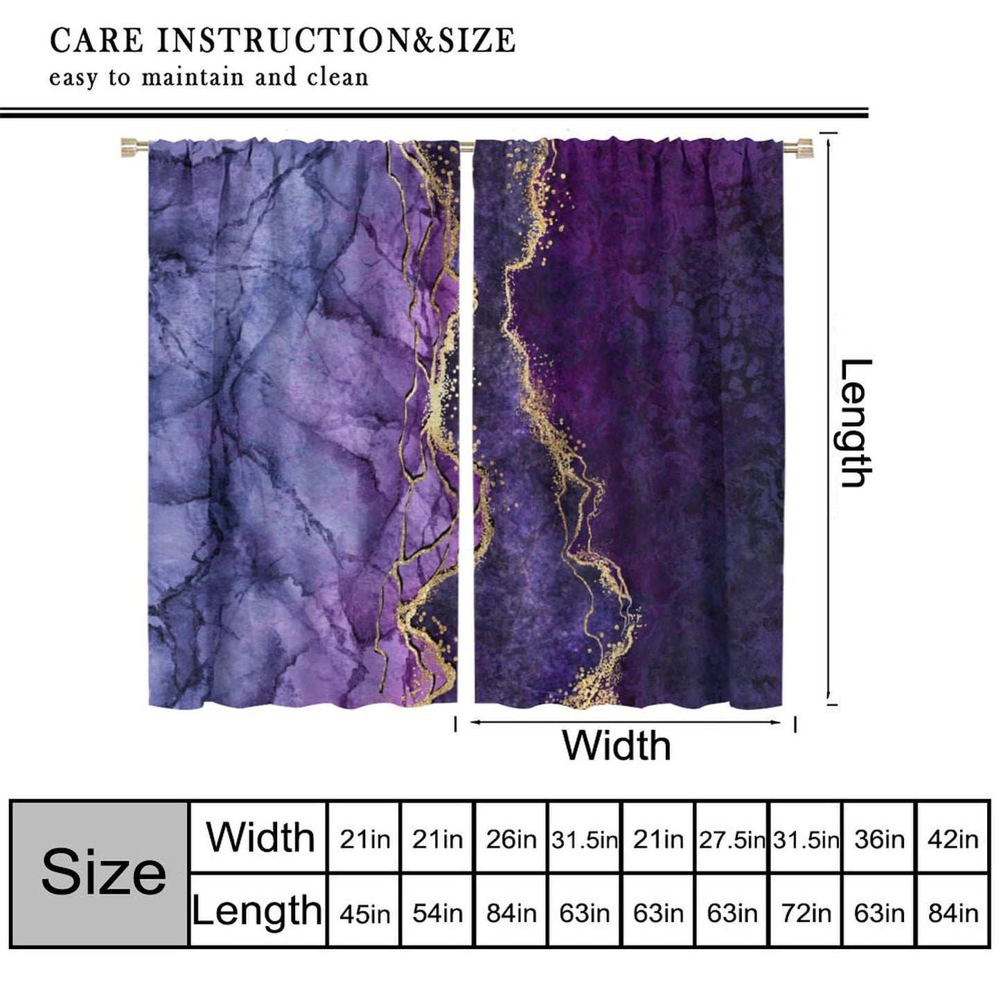 Marble Blackout Curtains Modern Luxury Abstract Gold Cracked Purple Texture Girls Women Bedroom Living Room Bathroom Decor Rod Pocket Blackout Window Drape 42x45in, Style-20