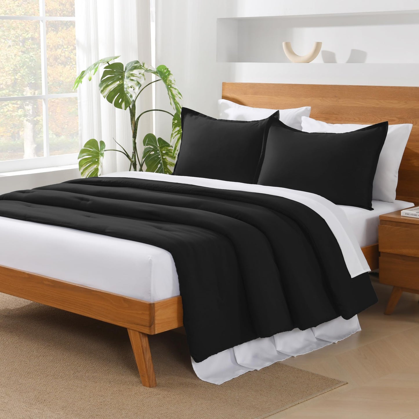 Andency Black California King Comforter Set - 7 Pieces Bed in a Bag Cal King Bedding Comforter Sets, Summer Plain Soft Lightweight Comforter with Fitted Sheets, Flat Sheets, Pillowcases & Shams