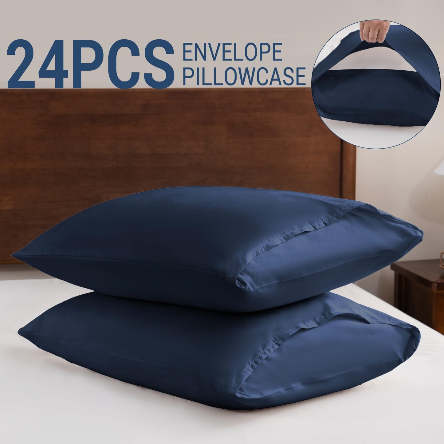 Pillowcases King Size 24 Pack - Bulk Pillow Cases with Envelope Closure, Soft Brushed Microfiber Pillow Covers Hospital Hotel Airb&bs Essentials for Hosts (20x36, Navy Blue)