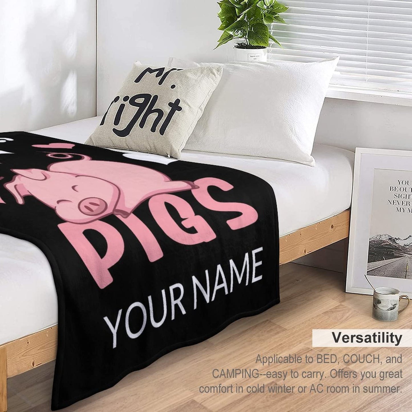 Personalized Pig Blanket Gifts with Text Name, 30"x40" Flannel Fleece Throw Blanket Soft for Girls Boys Adults, Lightweight, Comfortable, Warm Cute Pig Themed Blanket for Bed Couch
