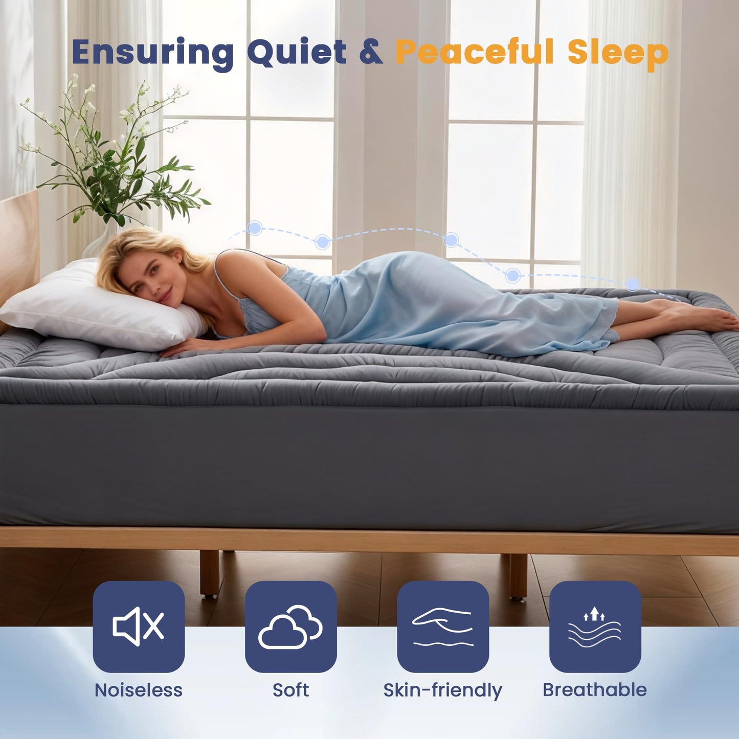 Waterproof Queen Mattress Pad, Noiseless Mattress Protector with 8"-21" Deep Pocket, Quilted Fitted Soft Mattress Topper Cover for Accidents, Machine Washable, Grey, 60x80