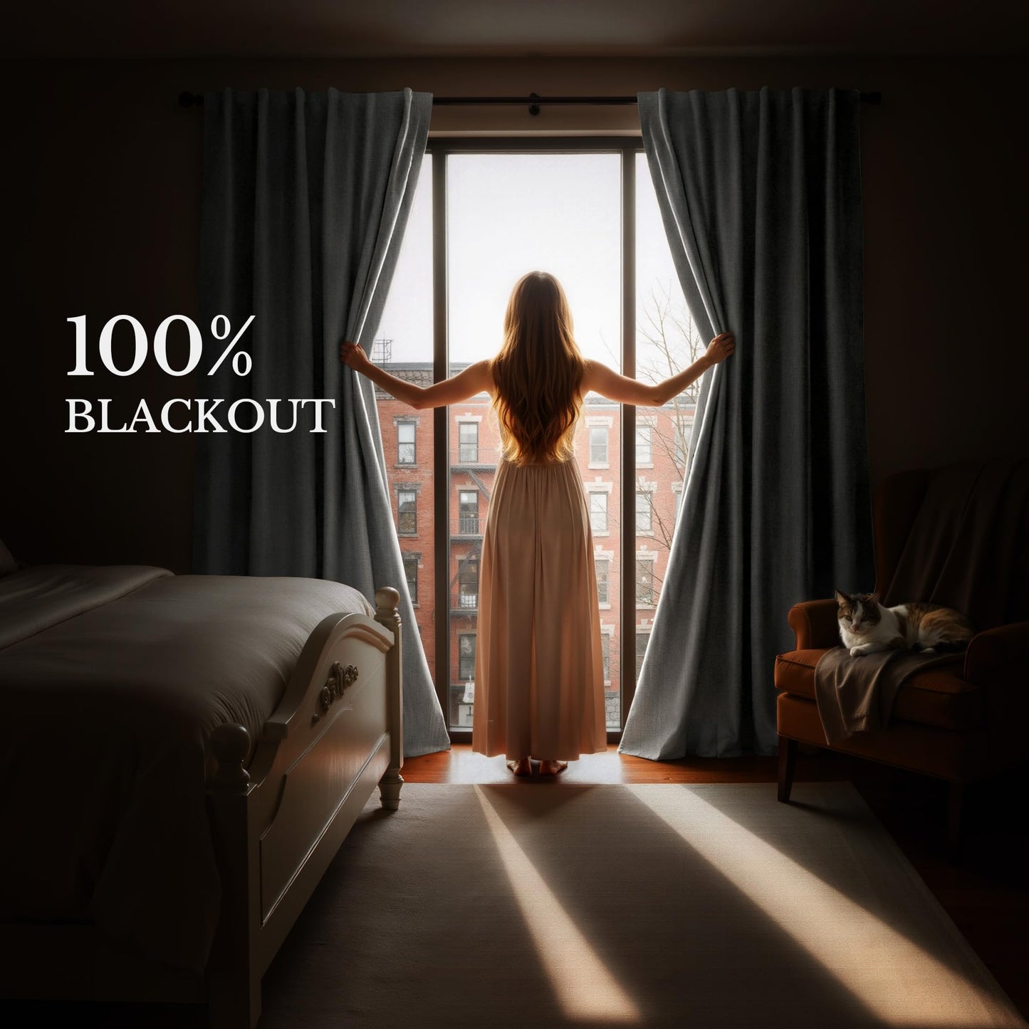 NICETOWN Scratch-Proof 100% Blackout Cloudy White Curtains, High-Density Linen Blend Window Treatments Rod Pocket & Back Tab Thermal Drapes for Bedroom/Living Room, W52 x L84, 2 Panels
