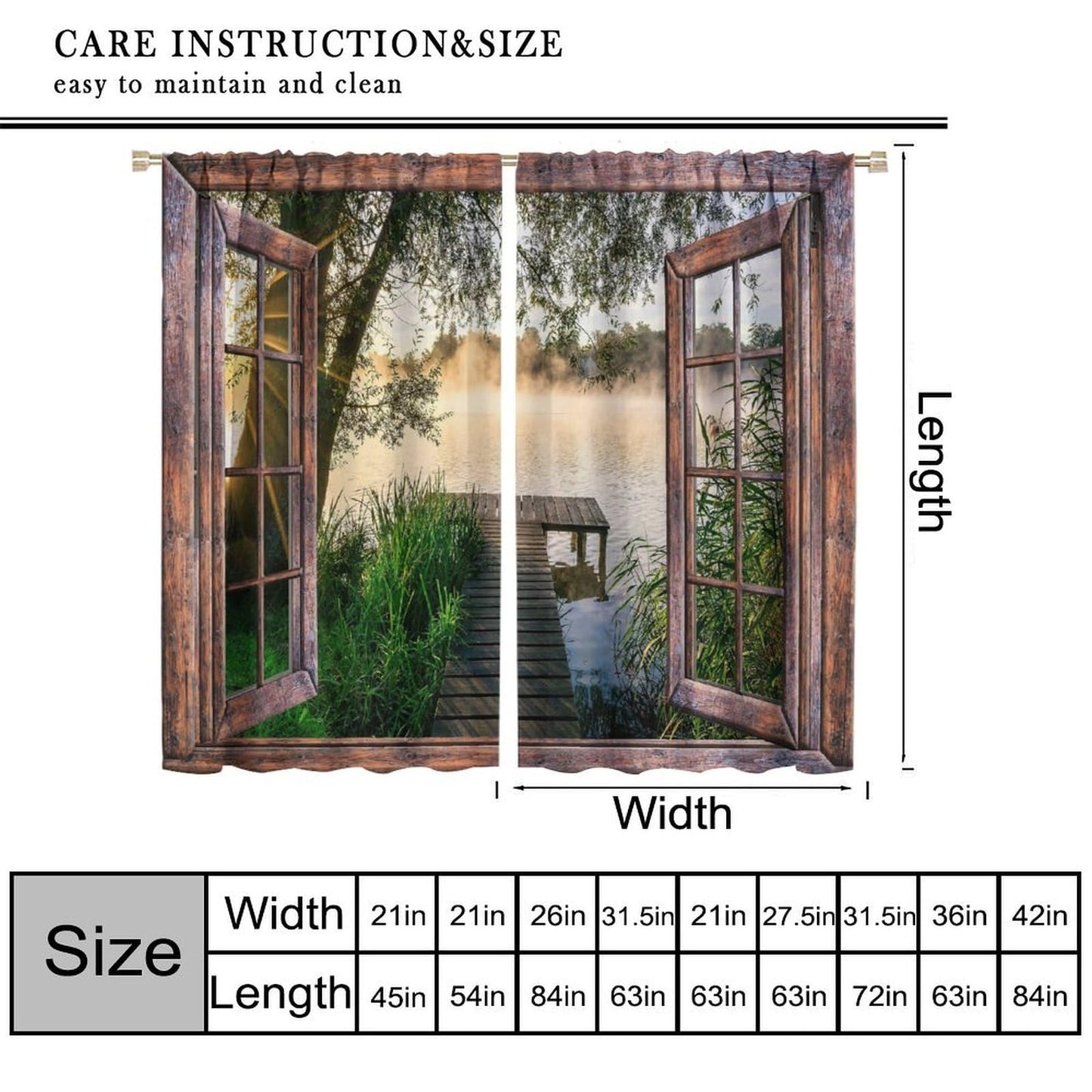 Landscape Scenery Brown Wooden Curtains, Forest Trees Nature Scenery Print Pattern Window Drapes, for Bedroom Living Room 42" W X 45" L (Decorative)