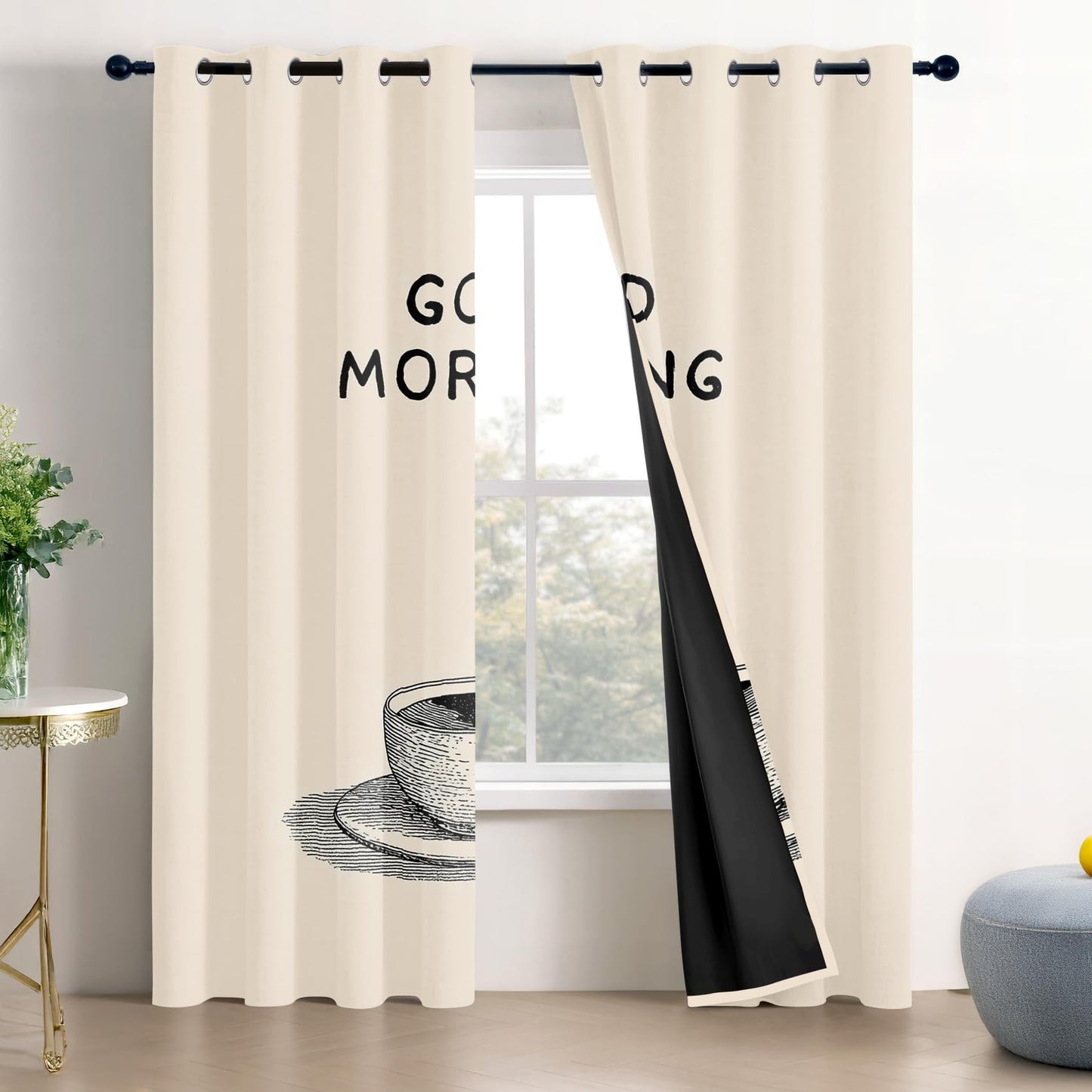 Solvivae Coffee Curtains Blackout, Room Darkening Thermal Insulated Grommet Drapes for Bedroom Living Room, Coffee Theme Kitchen Patterned Window Treatments, 96 Inch Curtains 2 Panel Set