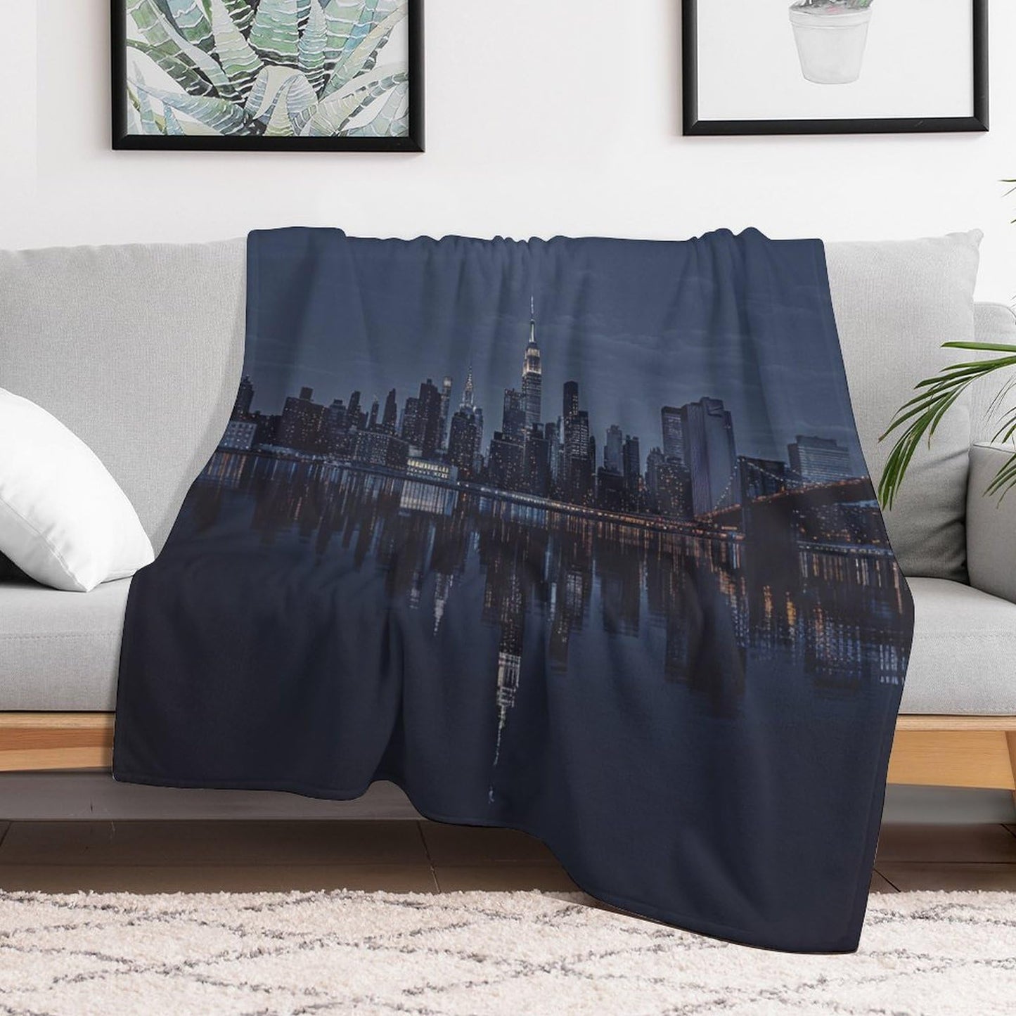 TOWINSFB Night City Scenery Flannel Throw Blanket, Soft Lightweight Cozy Warm Modern Cityscape River Blanket for Couch Bed Travel- 30"x40"