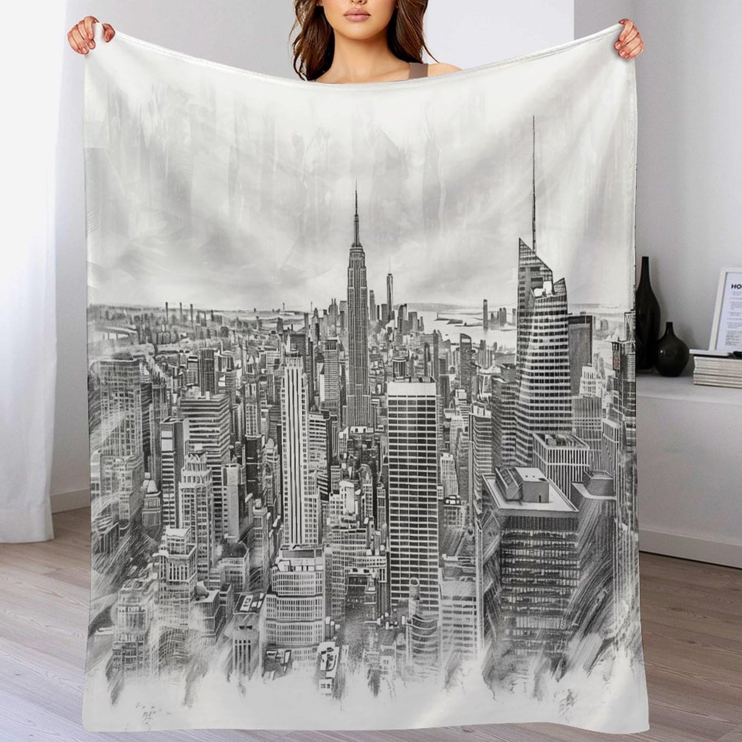 City Throw Blanket,New York Skyscraper Pattern Soft Cozy Warm Flannel Blankets for Sofa Couch Bed Gifts for Lover Kids Boys Grils Women Adults 30x40 Inch