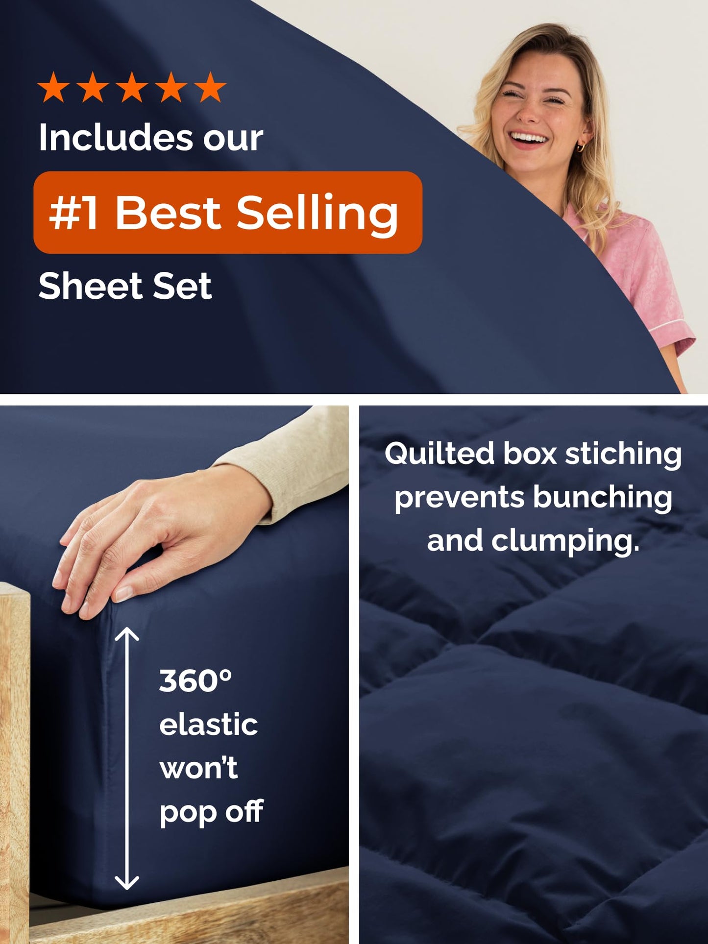 Queen Comforter Set Navy Blue - Bed in a Bag Queen Size 7 Pieces - Down Alternative Duvet Insert - Lightweight Comforter Bedding Set with Flat Sheet, Fitted Sheet, Pillowcases & Shams for All Seasons