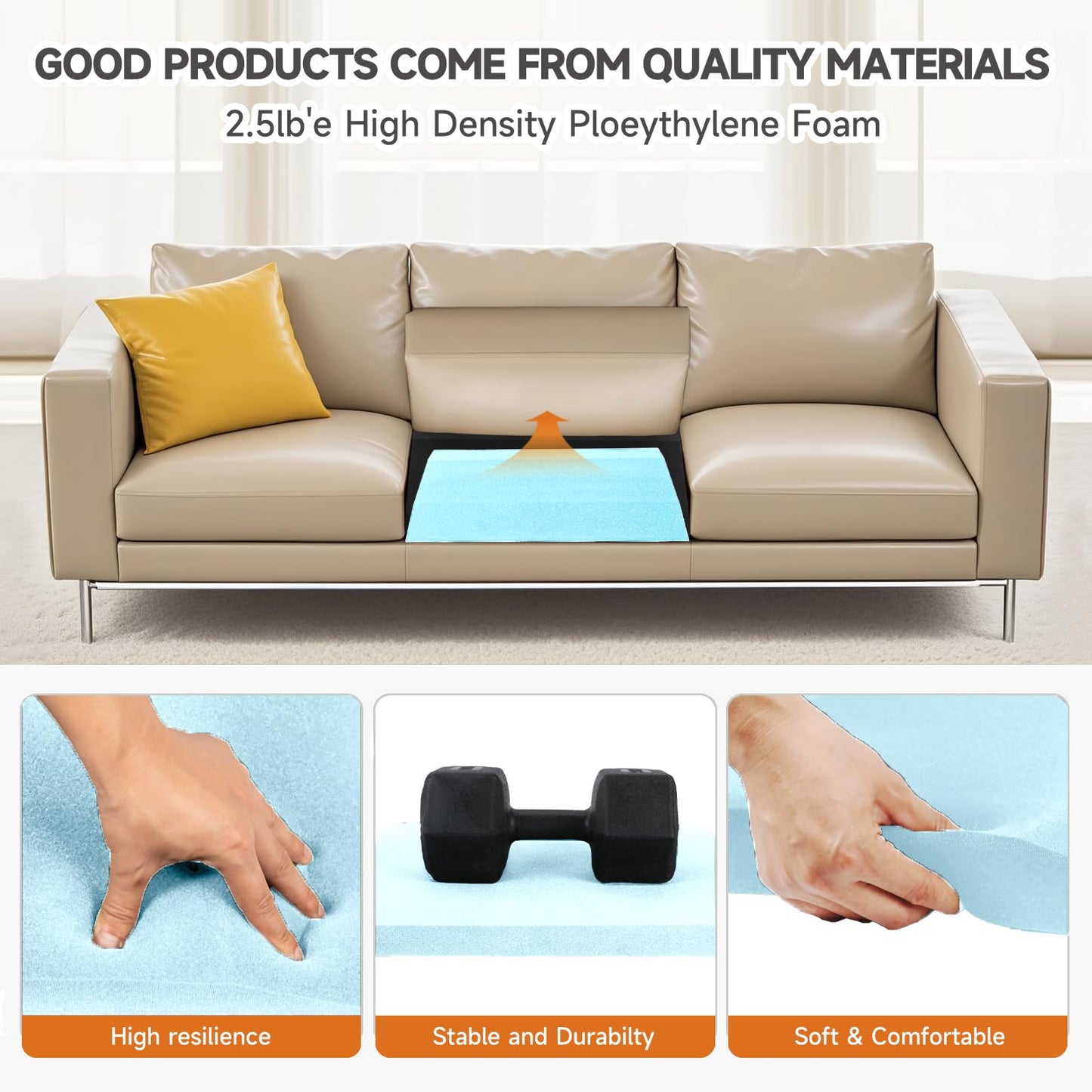 Langierspur 20"x20"Couch Cushion Support for Sagging Seat, Trapezoid 40D Density Foam Couch,Sofa Cushion Support Replacement for Furniture Sagging, Blue (2PCS)
