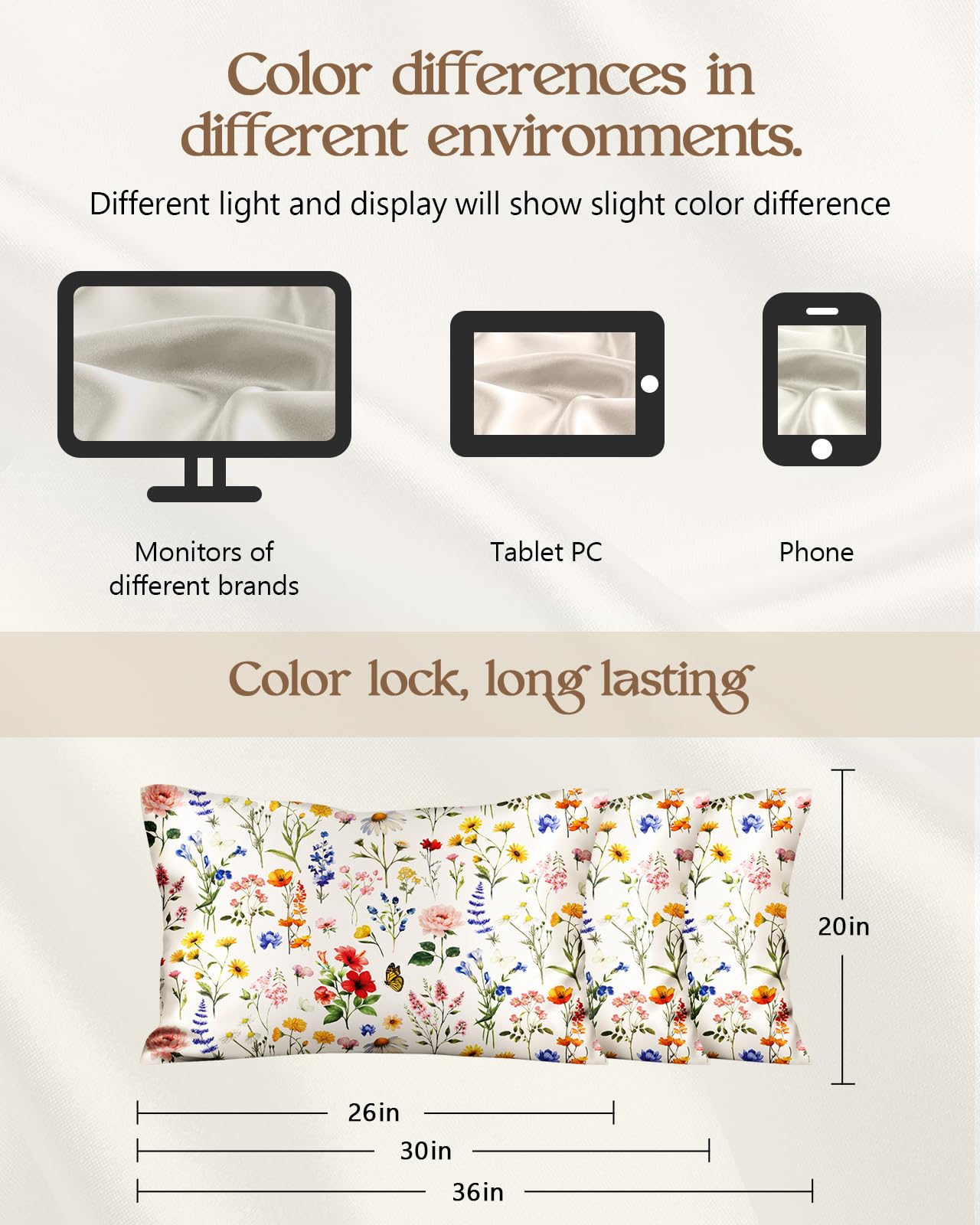 Miss Adola 2 Pack Mulberry Silk Pillowcase for Hair and Skin - Standard Size 20 x 26 Inches with Hidden Zipper Beige Flower 19 Momme Soft Sleeping Silk Pillow Case for Women, Moms