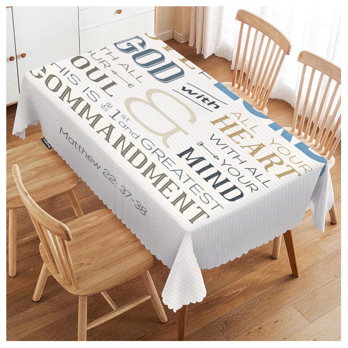 Swono Love God 52"X70" Oblong Table Cloth Christian Verse Bible Quote Zigzag Wrinkle Free Table Cover Farmhouse Tablecloth for Home Restaurant Picnic Indoor Outdoor Dining