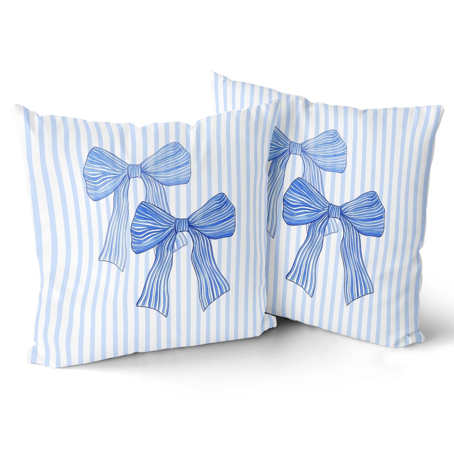 Giwawa Blue Bow Pillow Cover 18x18 Inch Set of 2 Light Blue and White Striped Throw Pillow Covers for Dorm Bedroom Decor, Double Sided Pattern