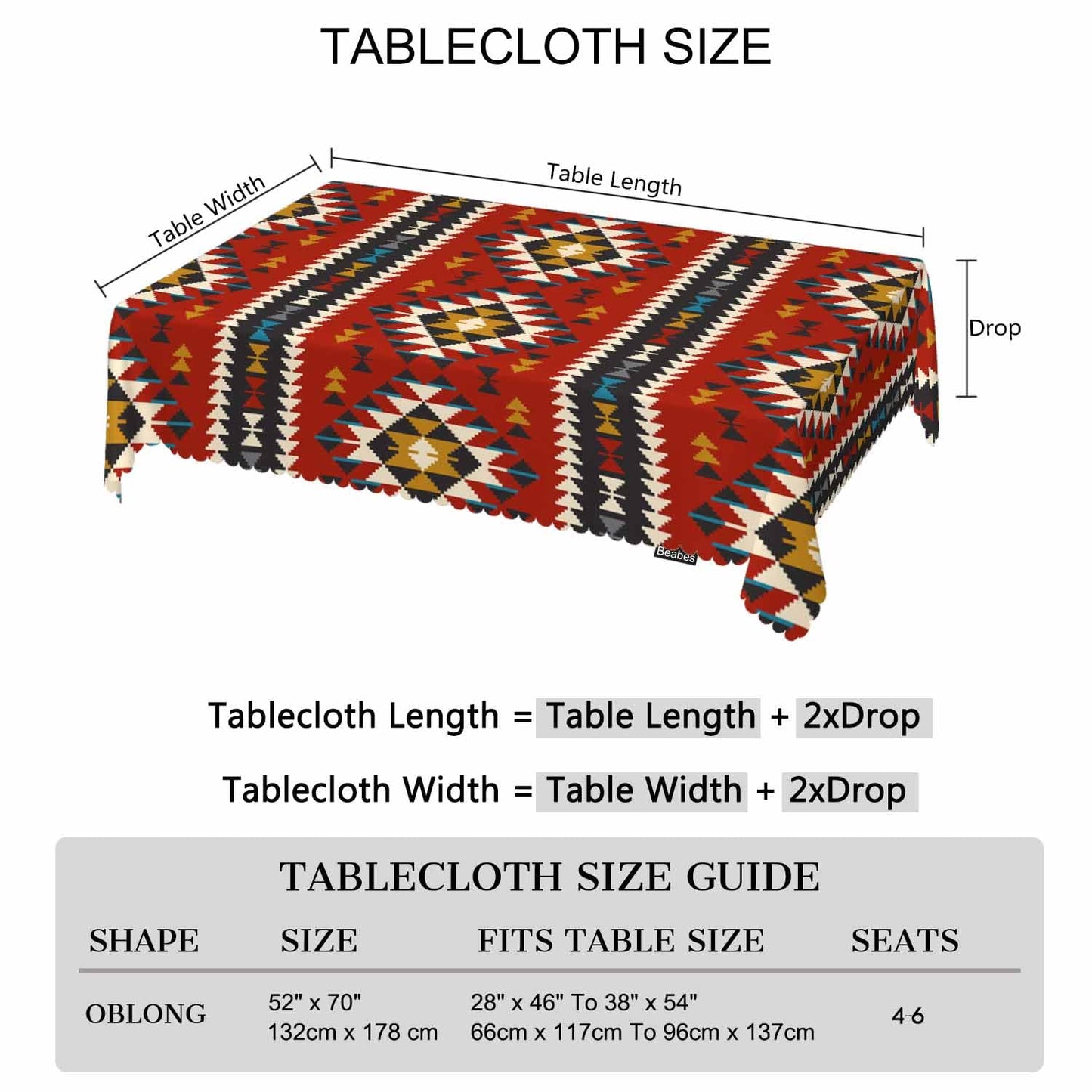 Beabes Ethnic Aztec Decorative Table Cover for Kitchen, Tribal American Geometric Pattern Oblong Tablecloth Dining Table Cloth Tabletop Tablecloths for BBQ Picnic Coffee 52"X70" Red