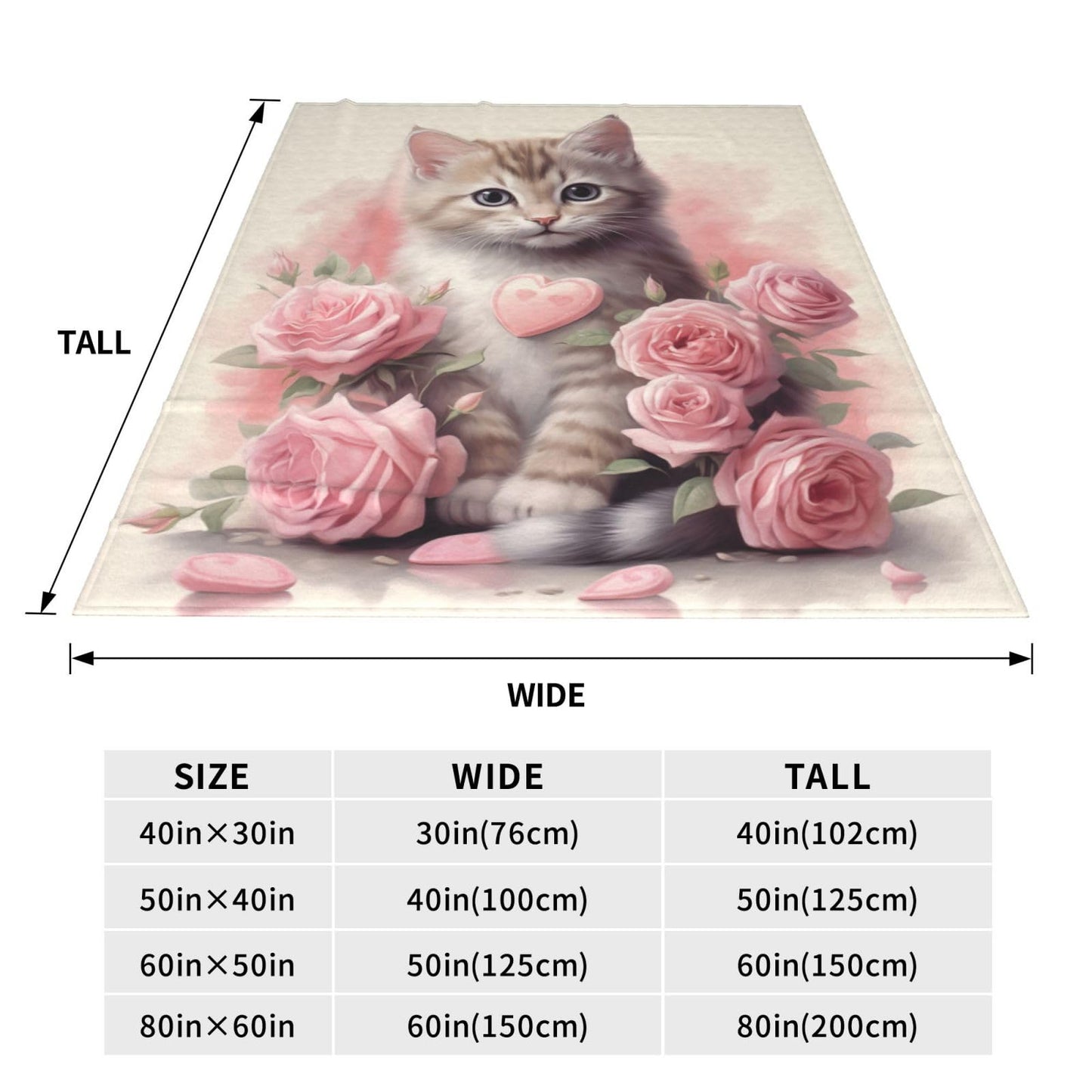 Turamurra Cute Cat Blanket Pink Rose Flowers Kitty Blankets for Mom Girls Women Cat Gifts Flannel Soft Warm Cozy Fuzzy Throw Blankets for Bed Sofa Decor Valentine Day Gifts 50"x60"