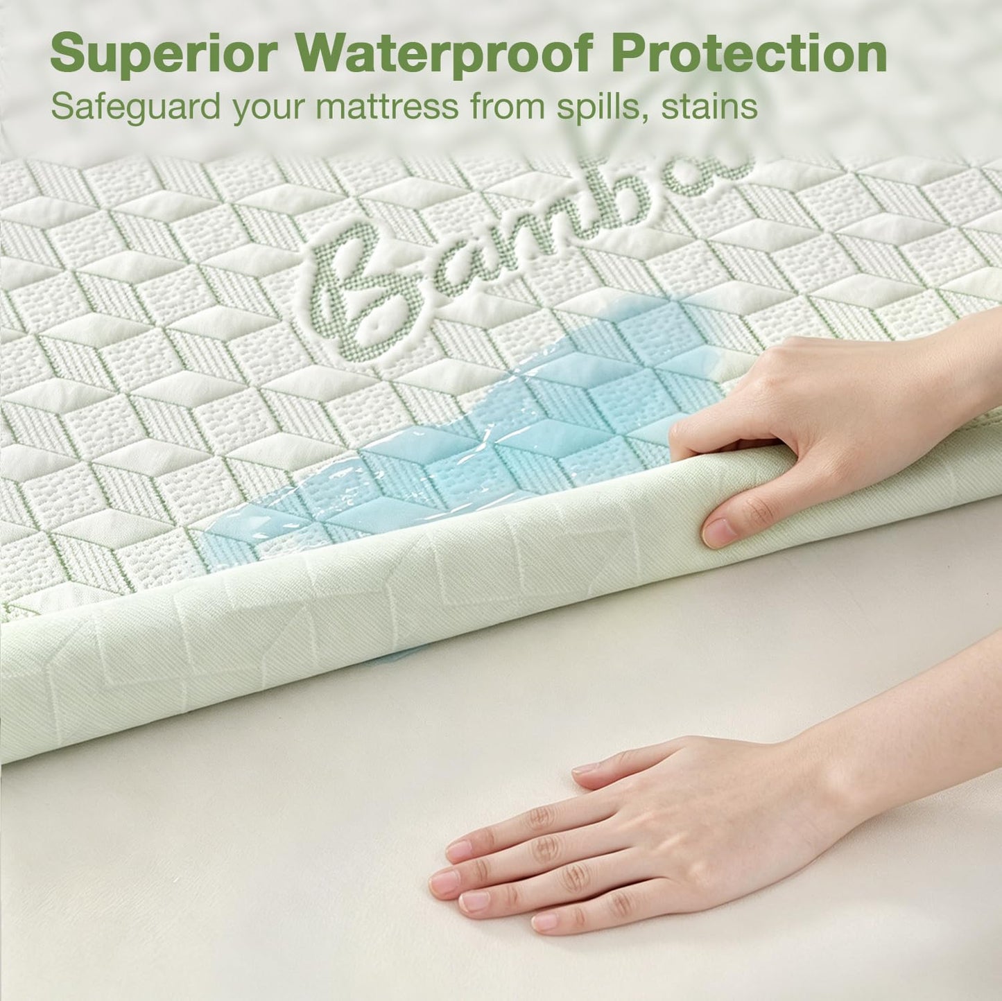Twin XL Waterproof Mattress Protector Washable Mattress Padded Cover Rayon Bamboo Fitted Bed Protection Noiseless Plastic Back School Bed Pad Deep Pocket Up 18“ Soft&Breathable for College Dorm