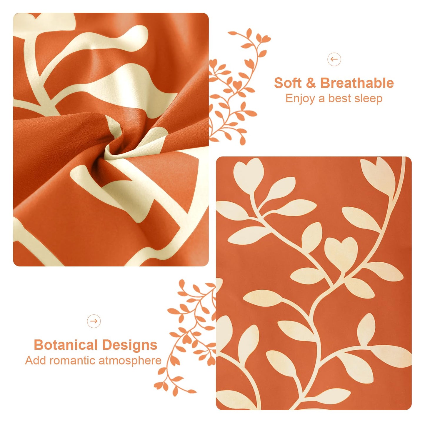 METAHOTS King Size Comforter Set - 7 Pieces Floral Botanical Printed on Orange King Comforter Set with Sheets, Fall Soft Lightweight Microfiber Bedding Set for All Season(104"X90")