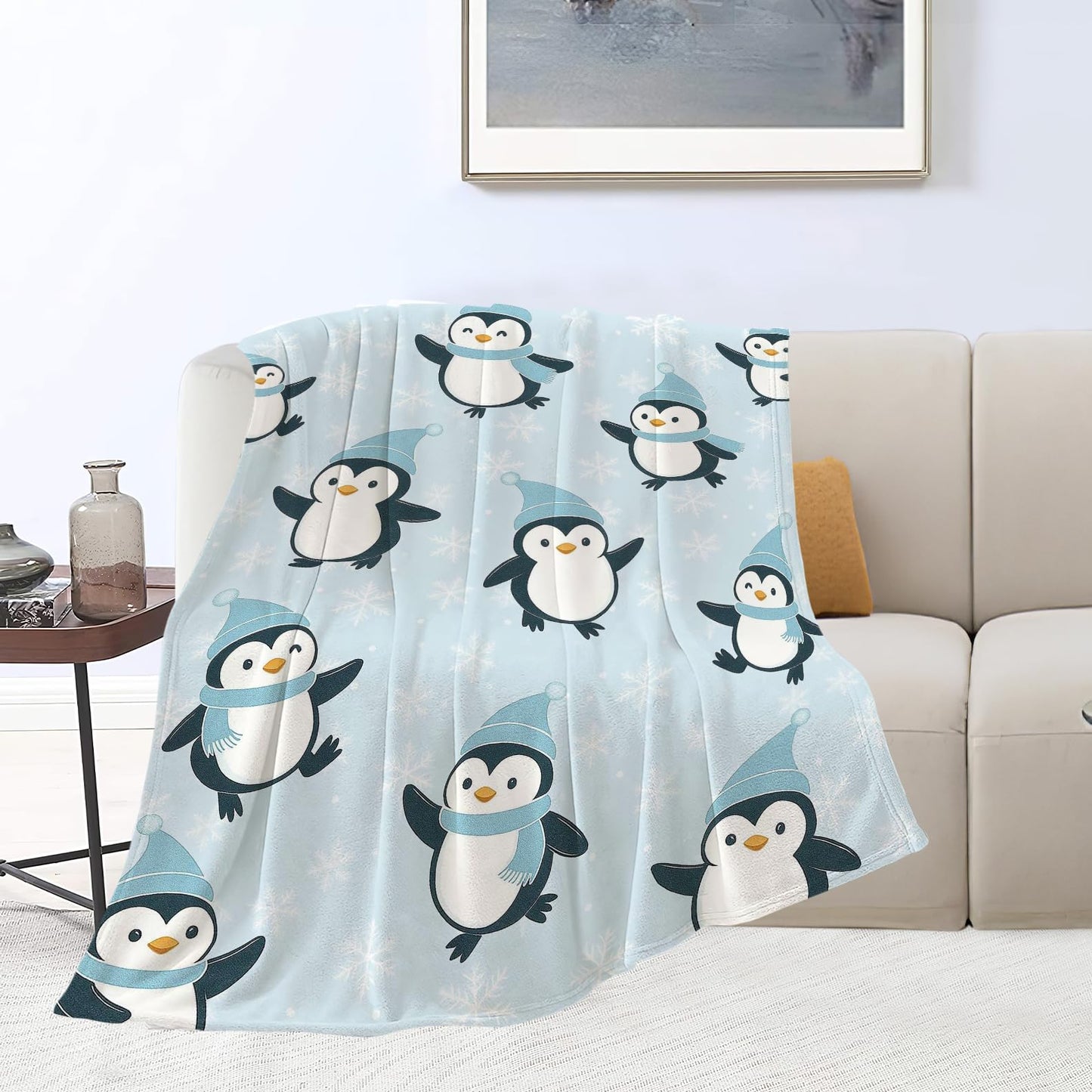 Penguin Blanket Cute Antarctica Penguins Throw Blanket Soft Warm Cozy Fleece Fuzzy Plush Winter Animal Flannel Blankets Gifts for Girls Women Boys Kids Adults 40"X50"