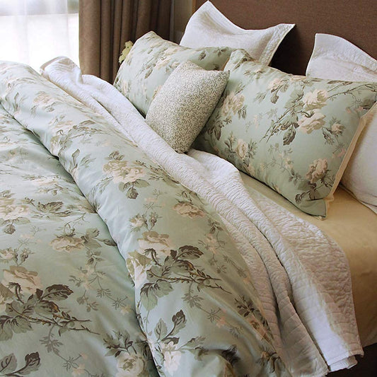 Brandream French Country Garden Toile Floral Duvet Cover King Size Bedding Set Cotton Asian Style Tapestry Chinoiserie Peony Blossom Tree Branches Multicolored Design (King,Mint Green)