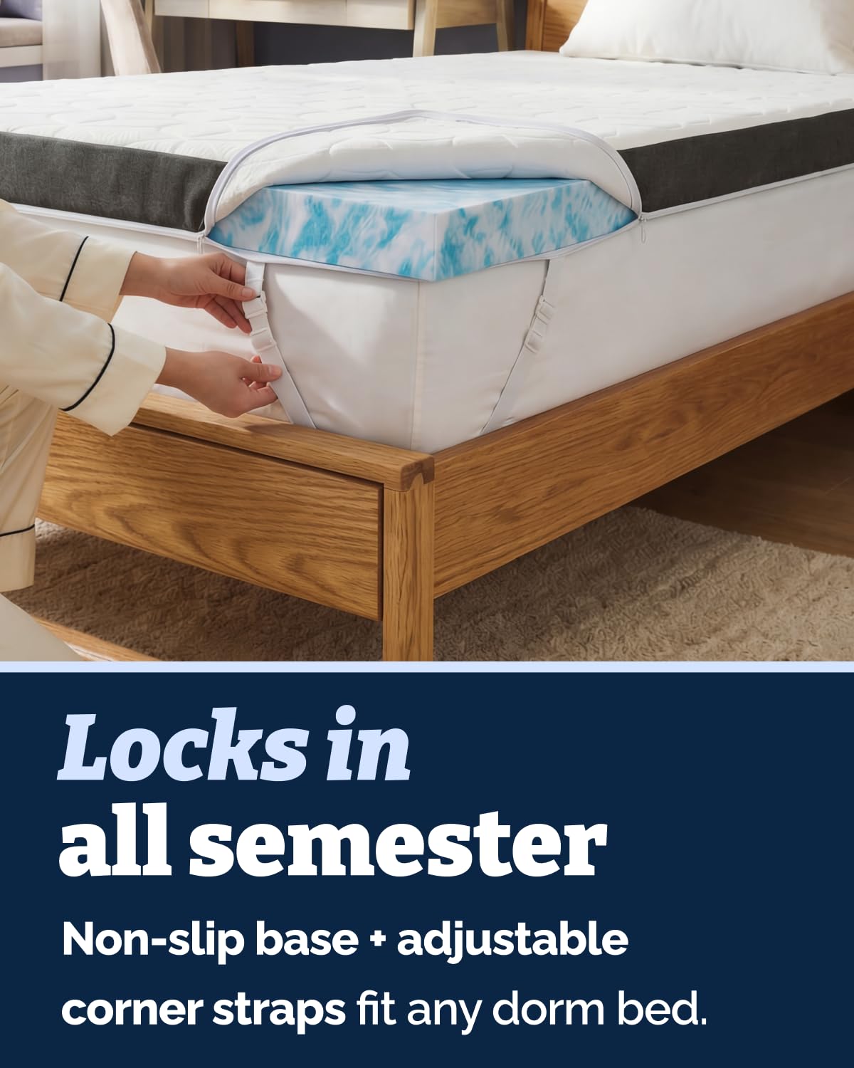 Mattress Topper - 3 Inch Memory Foam Mattress Topper with Cooling Cover for College Dorm - Plush, Thick & Comfy, Pain & Pressure Relief - Twin XL Size Mattress Pad w/Straps & Removable Washable Cover
