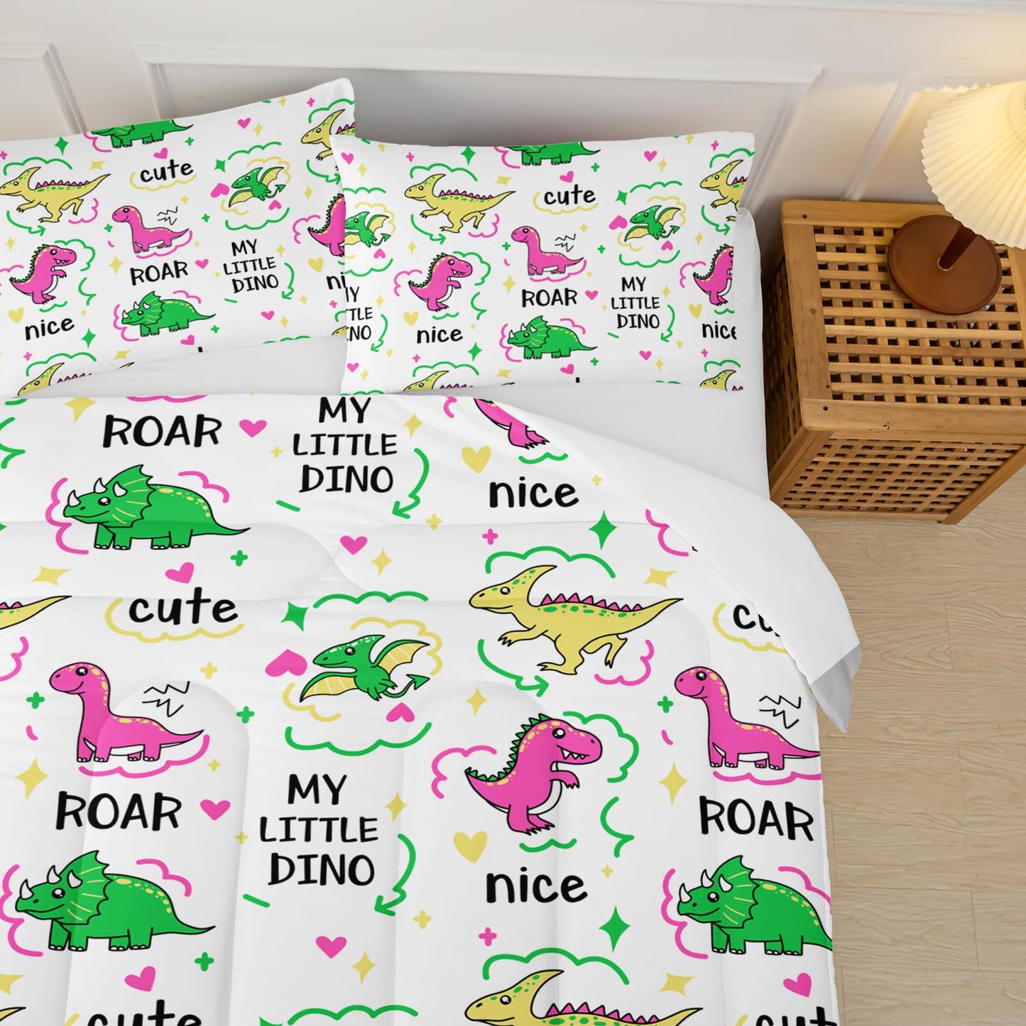 lneffble Kids Dinosaur Comforter Set Full Size for Boys Green Dinosaur Quilt