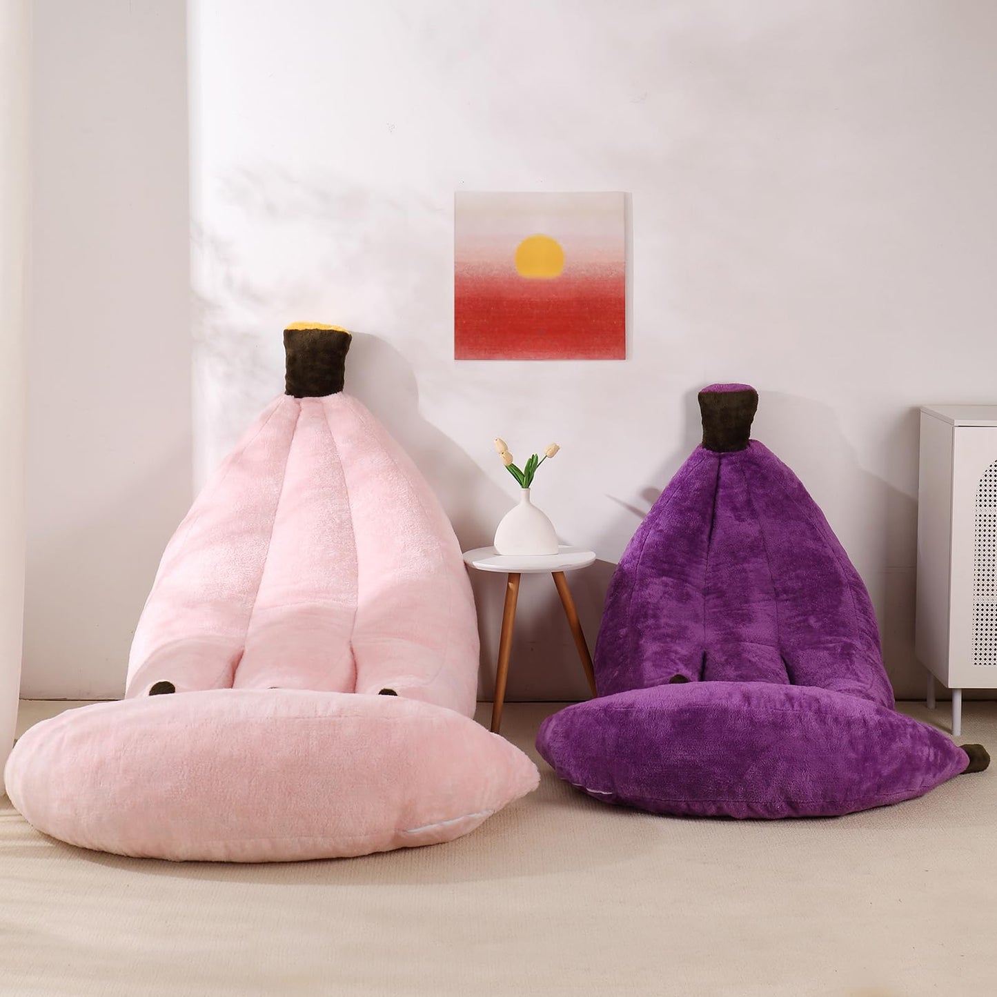 IEVENW Banana Bean Bag Chair with Ottoman, Floor Sofa Bed with Footrest, Comfy Convertible Lounger for Teens & Adults, Plush Couch for Bedroom, Living Room or Dorm, M-Violet