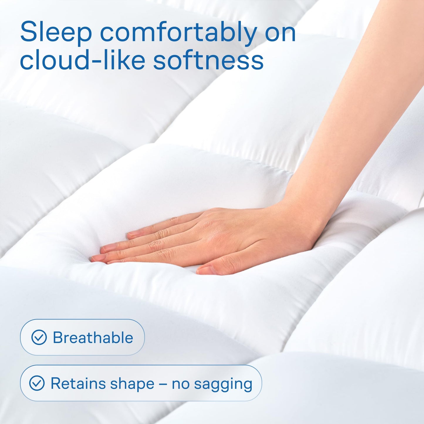 Ultra Soft Mattress Topper - Cloud-Like Mattress Pad for Back Pain Relief - Breathable Cooling Material for Hot Sleepers, Dark White (Twin)