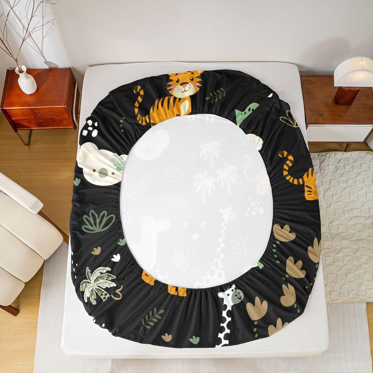 Erosebridal Jungle Animals Sheet Set Full Cartoon Kawaii Bed Sheets for Kids Boys Girls Monkey Giraffe Crocodile Tigers Flat Fitted Sheet Hunting Wildlife Sheets 3 Pcs
