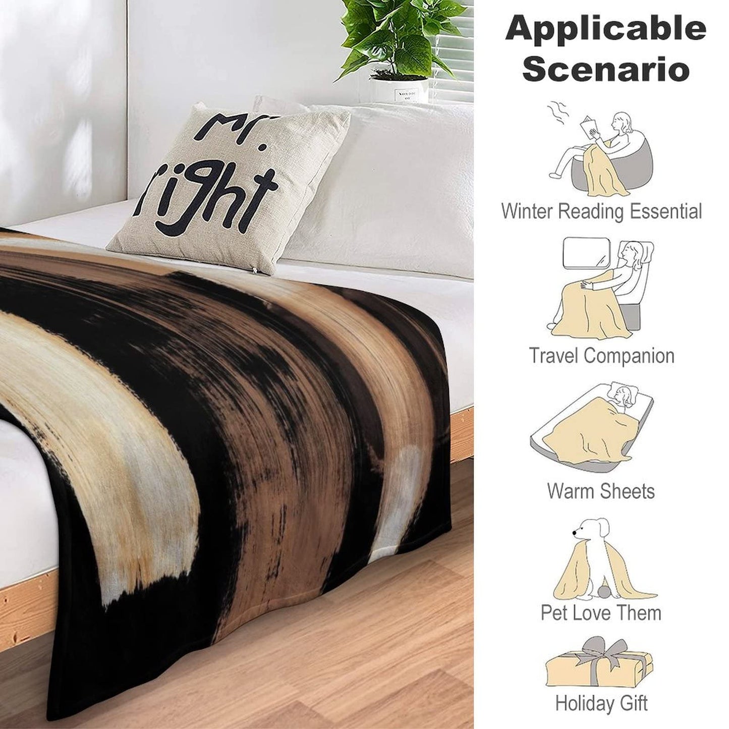 Black Brown Flannel Fleece Throw Blankets 50"X40" Lightweight Fluffy Winter Fall Blanket Cozy Soft Fuzzy Plush Home Decor for Couch Bed Sofa Bedroom Living Room Travel