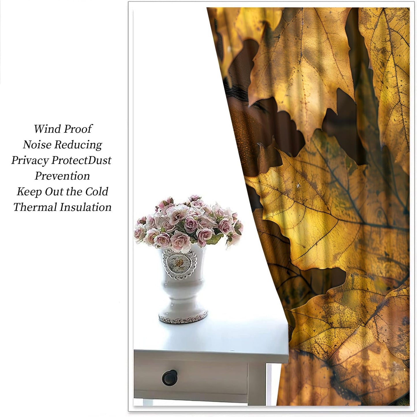 XAFIAUR Leaves Blackout Curtains, Fashion Eyes Printed Drapes, Autumn Landscape Thermal Insulated Drapes 2 Panels Darkening Window Curtain for Bedroom Living Room 31.5" W x 63" L x2