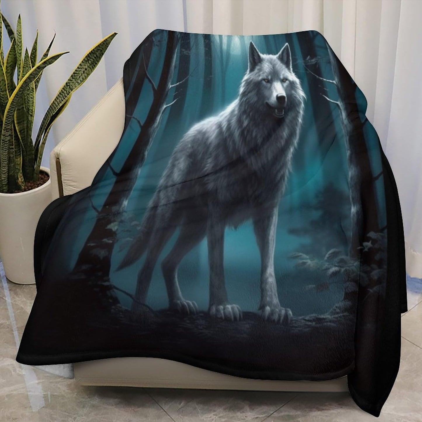 Joyidec Wolf Tree Dark Night Super Soft Winter Comfy Throw Blanket Flannel Fleece Lightweight Blanket for Couch Car Bed 50x60 in