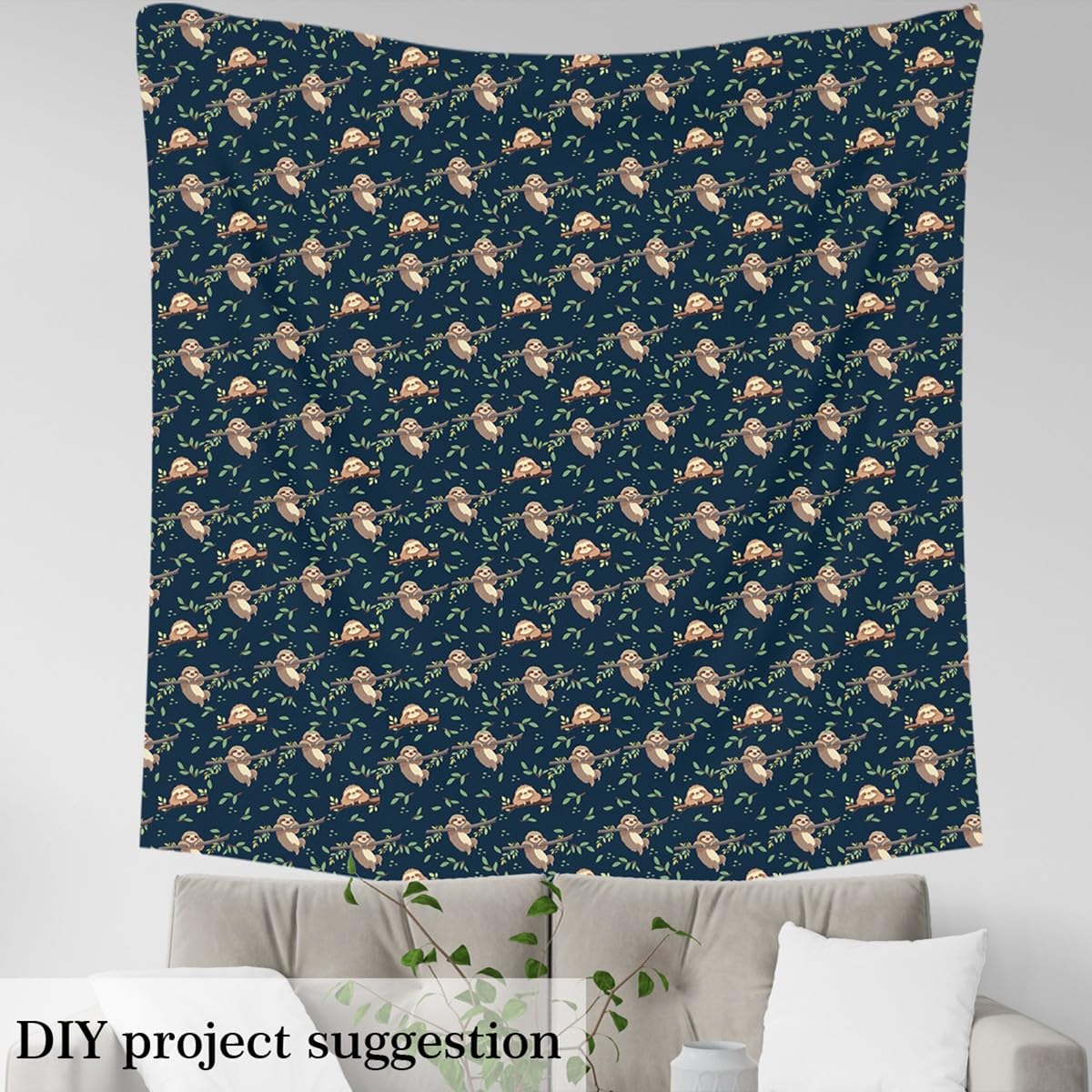 Cartoon Sloth Fabric by The Yard Cute Watercolor Wild Animals No Stretch Sewing Fabric Jungle Botanical Green Leaves Branches Soft Flannel Polyester Fabric for Home DIY Projects 1 Yard Pre-Cut,36"x59"