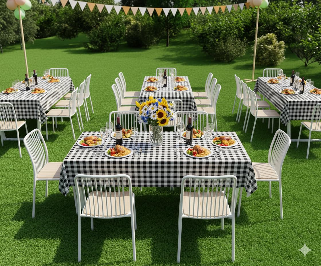 vortiara 52'' X 70'' Checkered Tablecloth Disposable Vinyl Tablecloths with Flannel Backing Wipeable Spillproof Plastic Table Cover PVC Waterproof Table Cloth for Indoor Outdoor