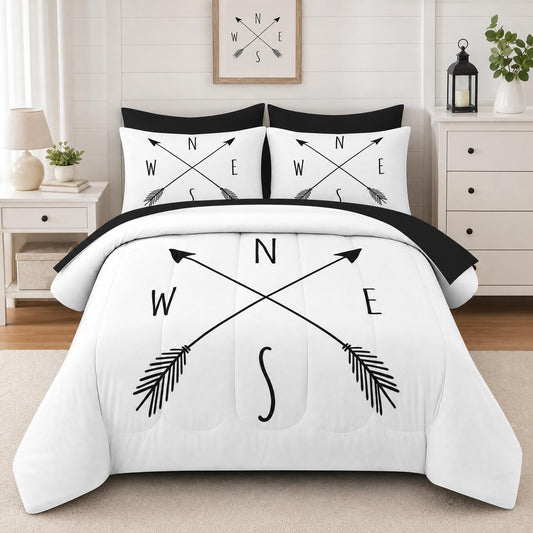Boewywh Comforter Set Twin Size Minimalist Boho Western 7 Pcs, Bedding for Kids and Adults, Bed Sheet Sets with Fitted Sheet 2 Pillowcases & 2 Shams for Bedroom Bed Decor
