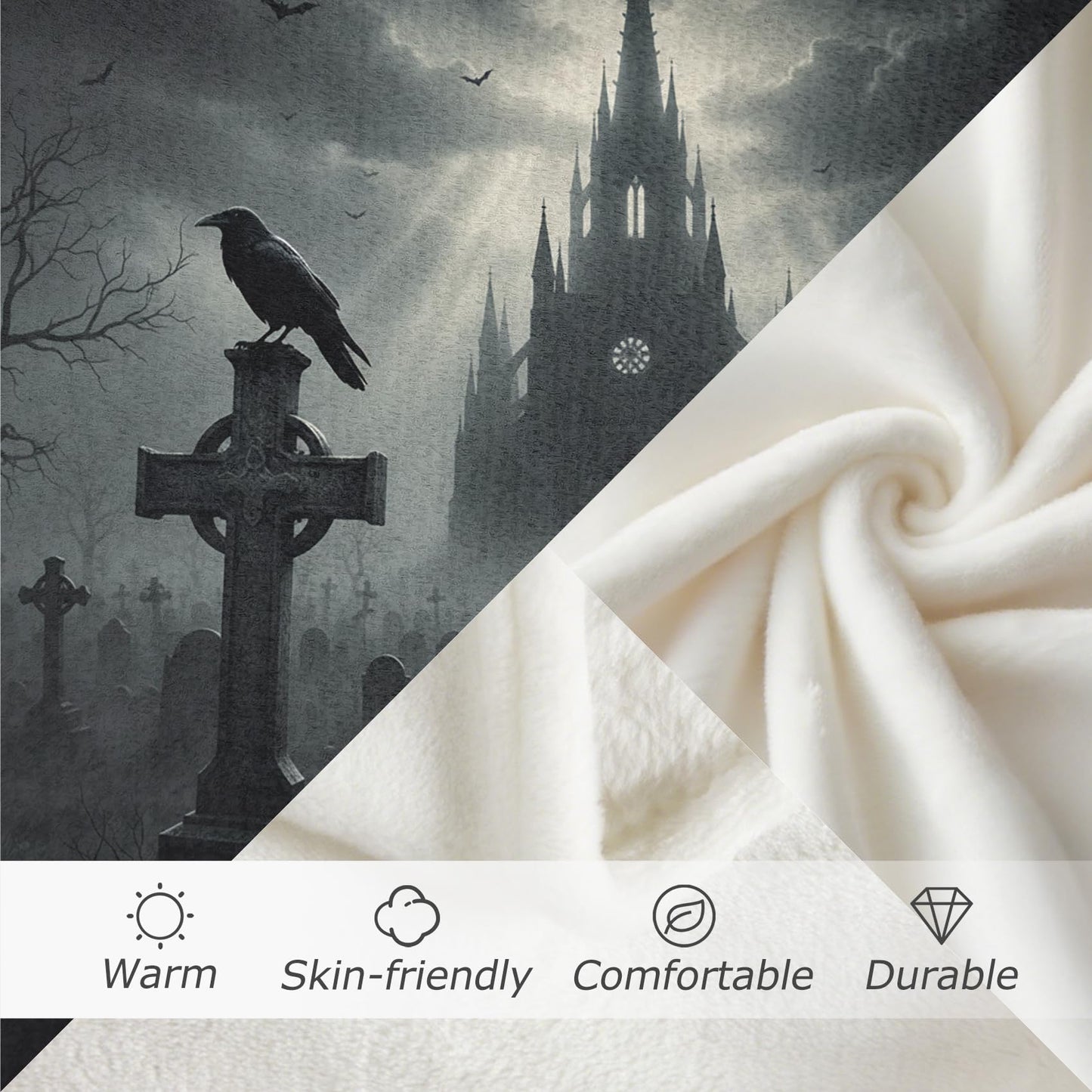 GEDAEUBA Halloween Blanket Soft - Gothic Crow Bat Castle Grave Fleece Blanket Full Size, Soft Cozy Blankets & Throws for Couch, Bed, and Sofa, 84x90 inches