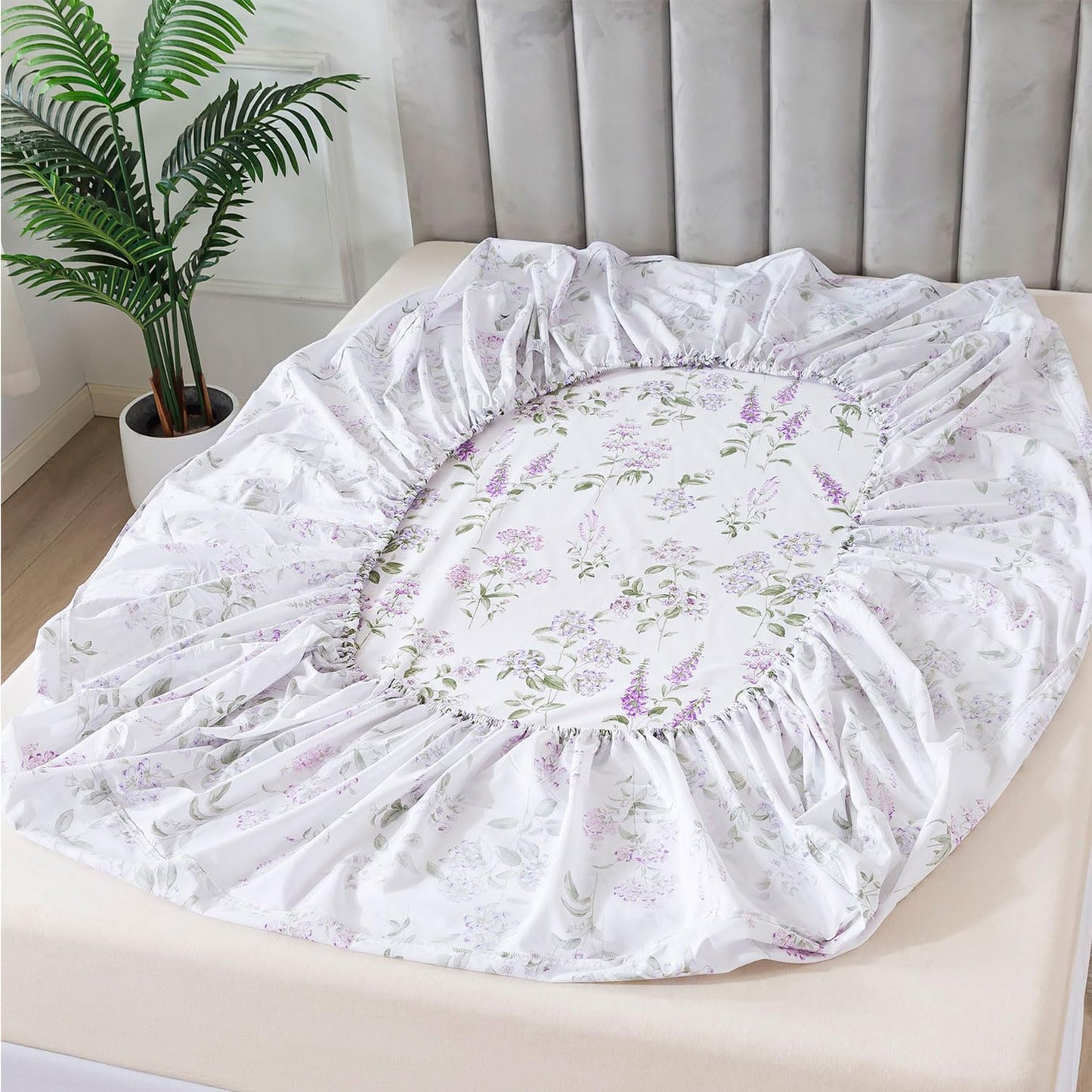 FADFAY Twin Sheet Set 100% Cotton Teal Green Leaf Pattern Printed Bed Sheets, Botanical Sheets Leaves Pattern Modern Minimalist Bedding, Soft Crisp & Breathable Luxury Deep Pocket Fitted Sheet, 4Pc