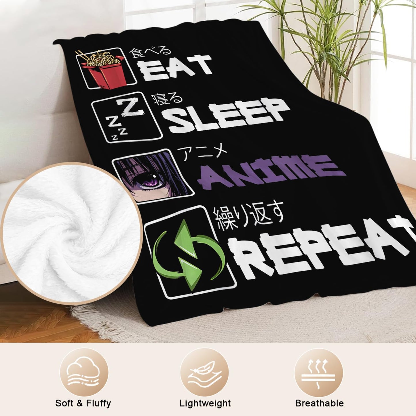 Eat Sleep Anime Blanket for Boys Girls Flannel Anime Throw Blanket Ultra Soft Cozy Fleece Decor Blankets Gift for Womens Mens Couch Sofa Bed 50" x 40"