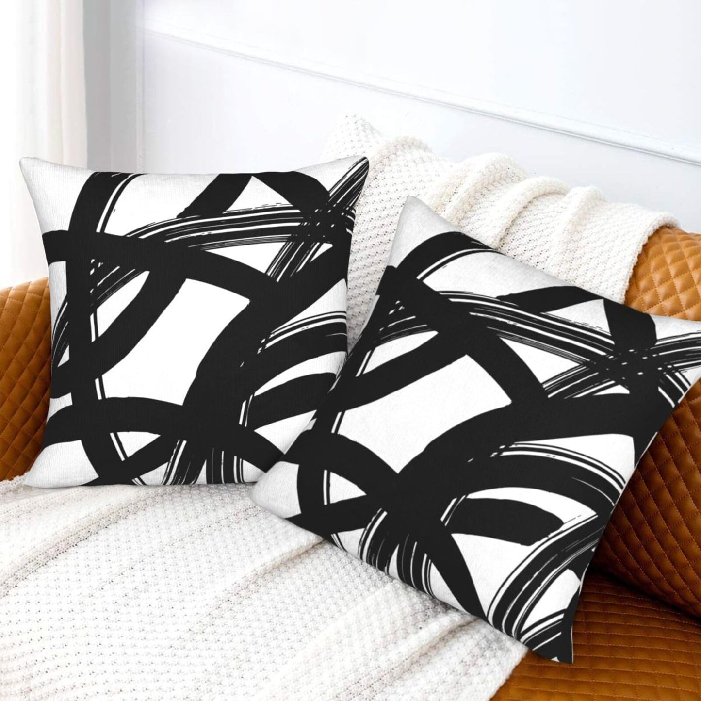 Lcokin Black and White Striped Throw Pillow Covers 18x18 in Set of 2, Decorative Abstract Art Boho Line Outdoor Pillow Case Square Cushion Covers for Farmhouse Sofa Bed Couch Living Room