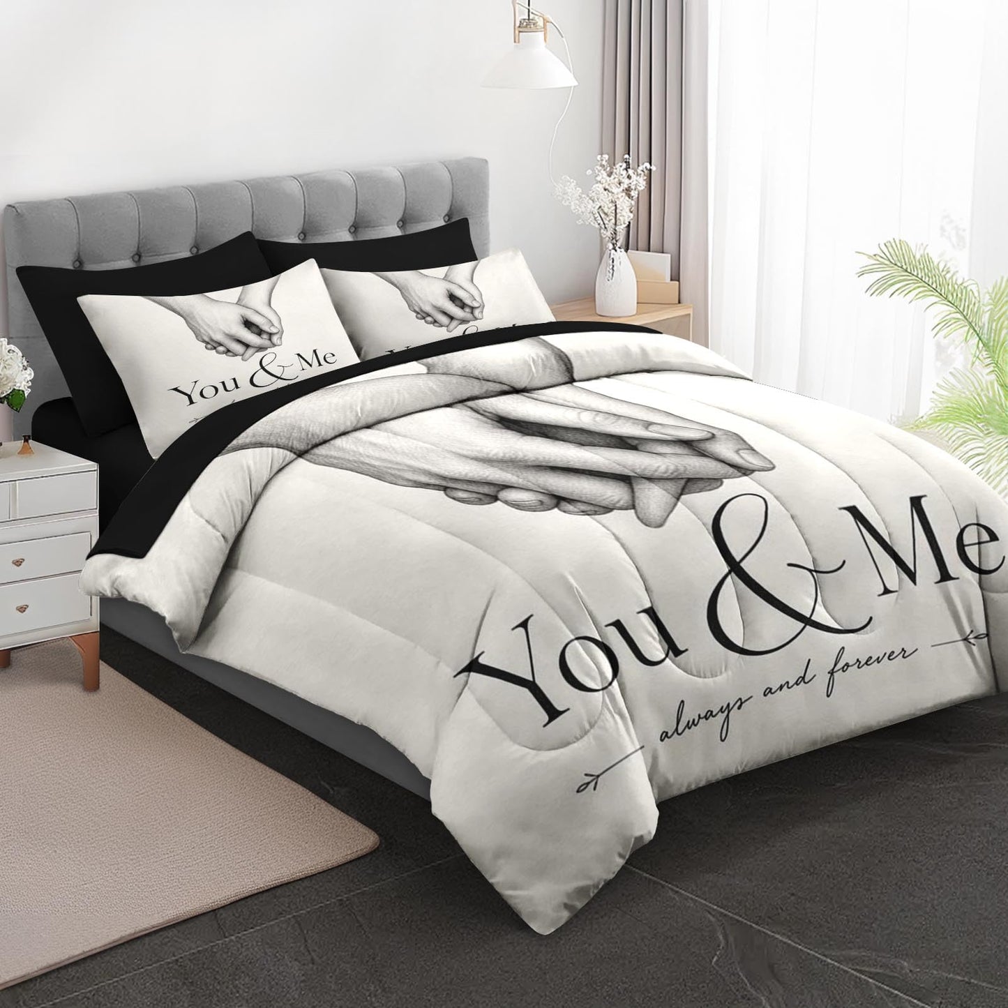 Boewywh Comforter Set Twin Size Anniversary Wedding Love 7 Pcs, Bedding for Kids and Adults, Bed Sheet Sets with Fitted Sheet 2 Pillowcases & 2 Shams for Bedroom Bed Decor