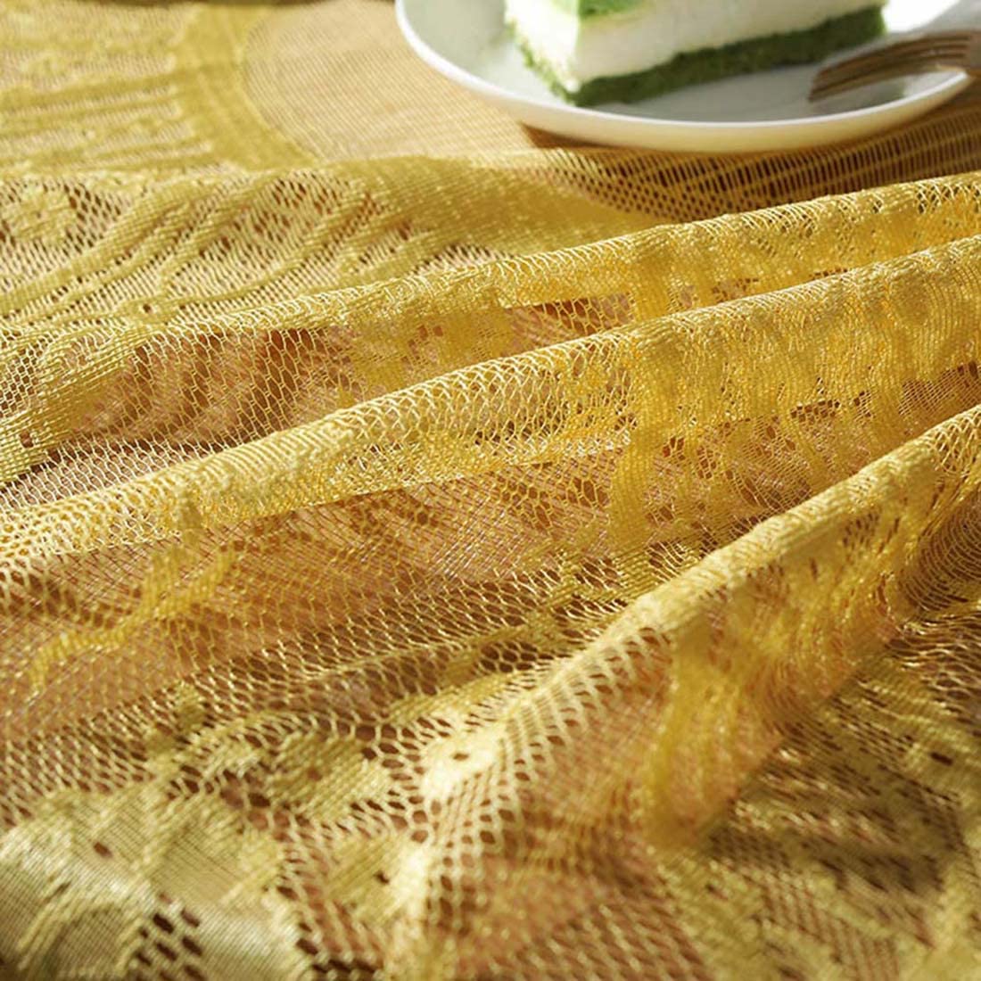 JAIJY Vintage 60 inch Yellow Lace Tablecloth Floral Embroidered Boho Shabby Chic Small Table Cover for Wedding Halloween Party Dinning Holiday, 1 Piece