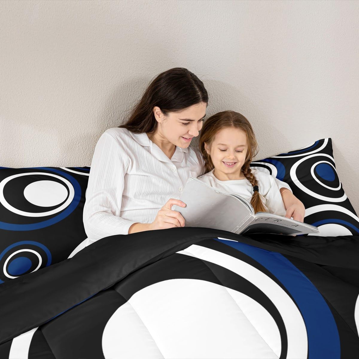 Erosebridal Black Blue Vortex Queen Comforter Set for Adult Women Men Chic Geometric Abstract Mens Bedding Set Striped Aesthetic Circles Bed Set Boho Modern Quilt Set