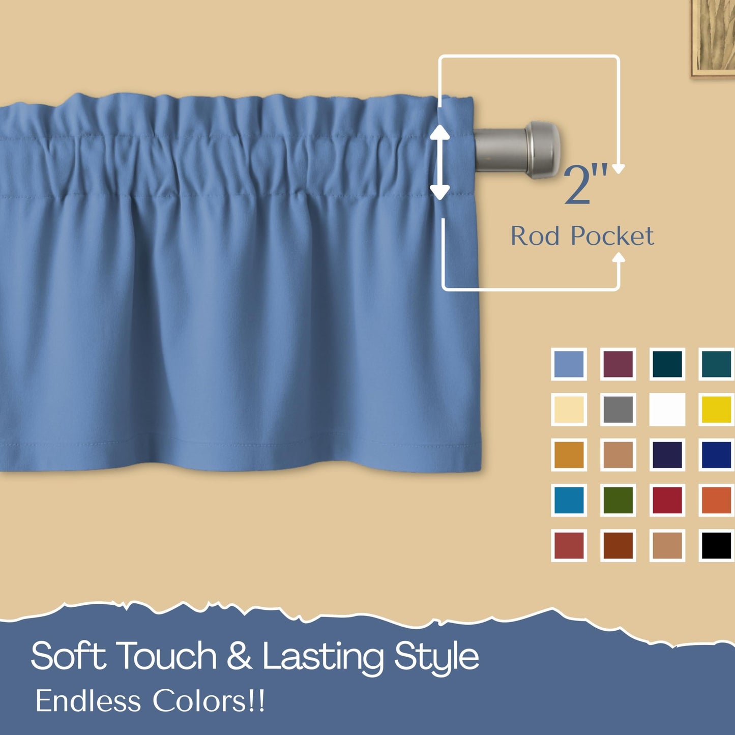 Native Fab 3 Piece Window Curtain Tiers 26"x36" and Valance 54"x18" Set - Rod Pocket - Semi Sheer - Short Curtain for Kitchen, Cafe, Living Room - Sky Blue