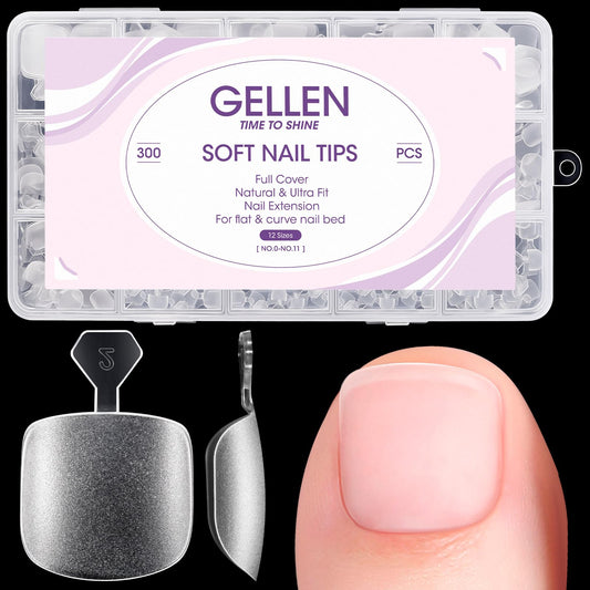 Gellen Press On Toenails 300PCS Short Square Toe Nail Tips Full Cover Matte Soft Gel Fake Toenails, 12 Sizes Clear Toe Nail Extensions with Easy Handle for Pedicure DIY Home Nail Salon
