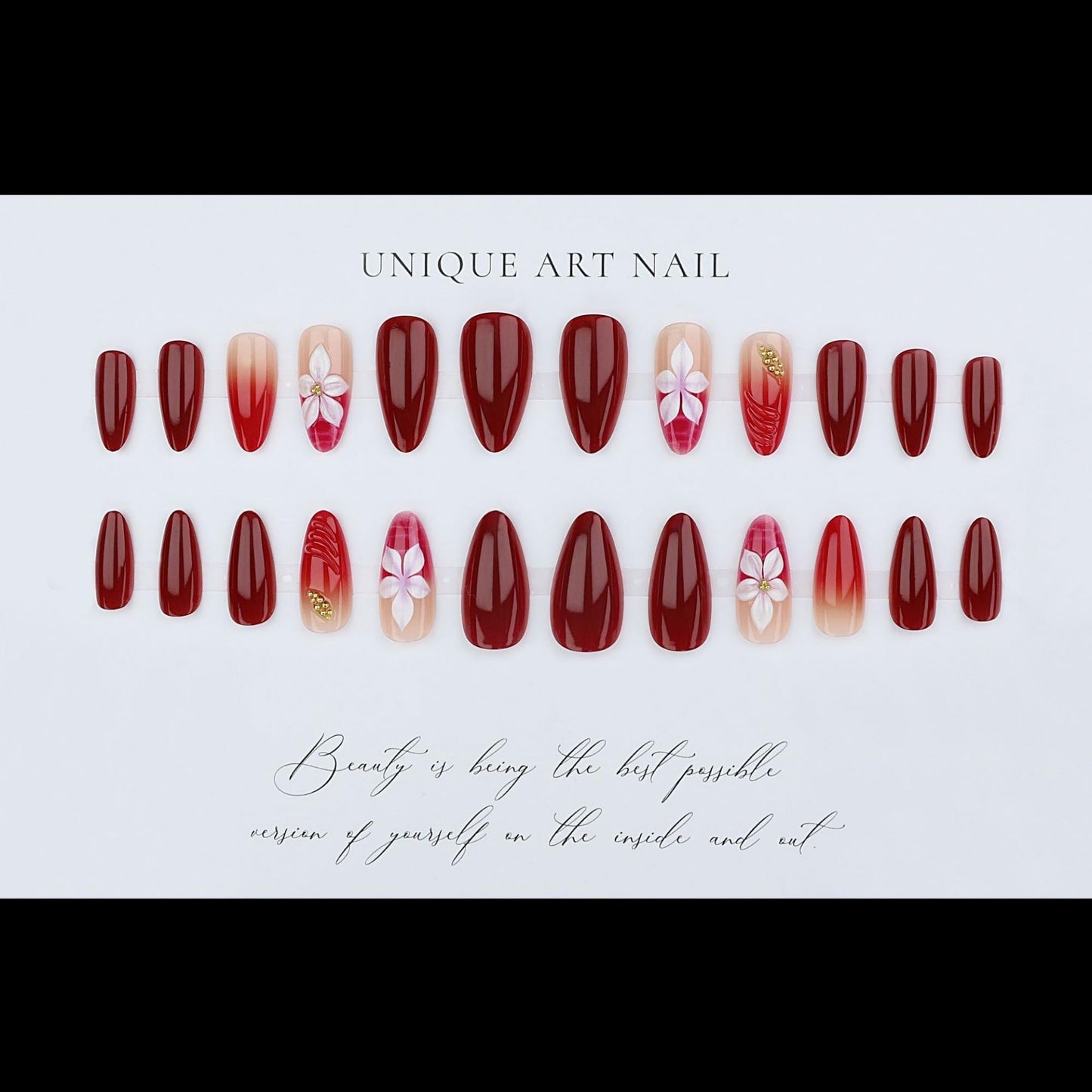 octoswave Press on Nails Medium Almond Fake Nails 3D Flowers Artificial Nail Embossed Designs Stick on Nail for Women 24pcs