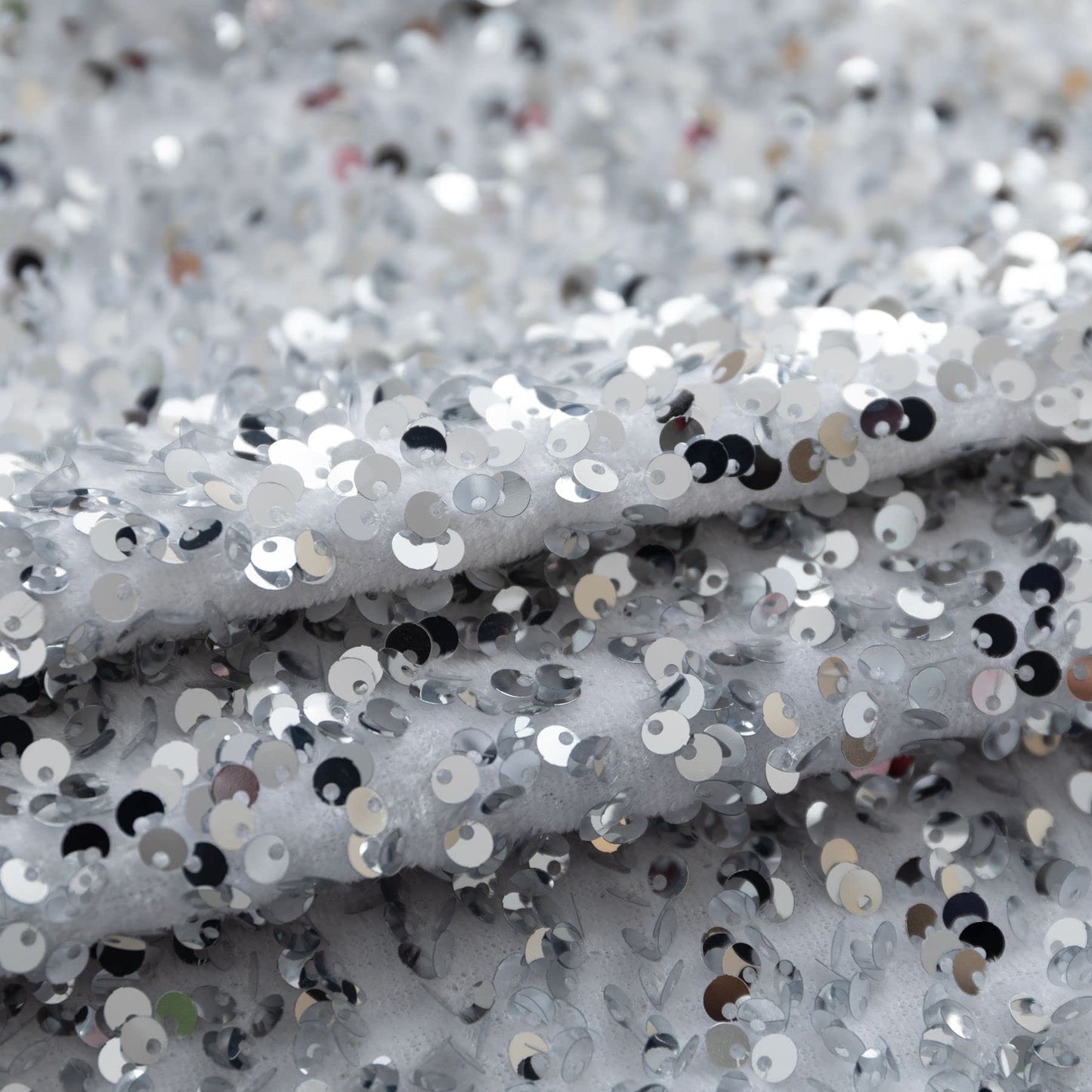 LIGICKY Set of 2 Silver White Glitzy Sequin Throw Pillow Covers Sparkling Decorative Gilter Metallic Square Cushion Cover Glam Pillow Cases for Sofa Couch Bedroom Home Party Decor (18 x 18 Inches)