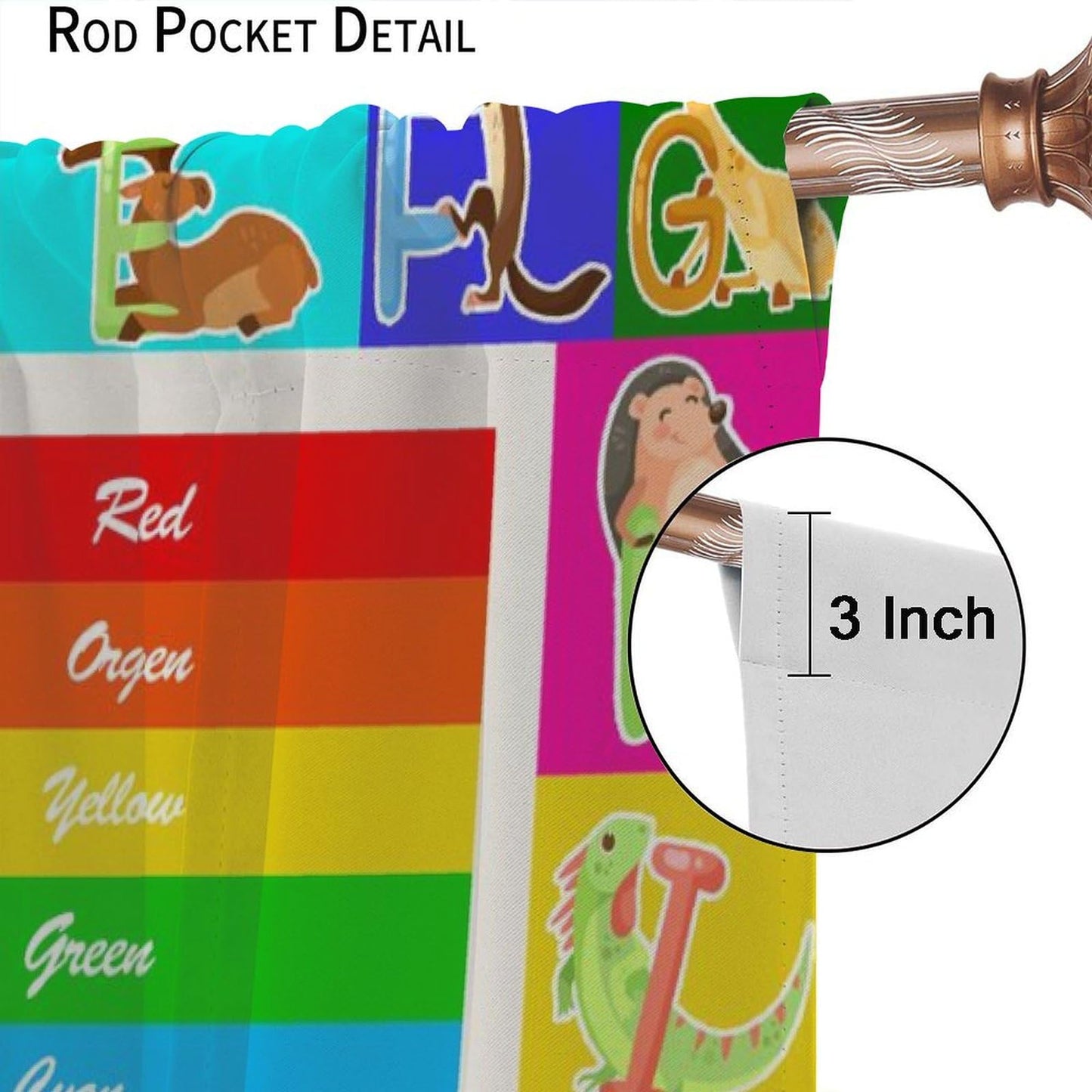 AAVEUP ABC Alphabet Curtains, Cartoon Toddler Colourful Animals Numbers Colours Classroom Learning Windows Treatments Drapes for Kids Boys Girls Living Room Bedroom 42x45in（No Blackout）
