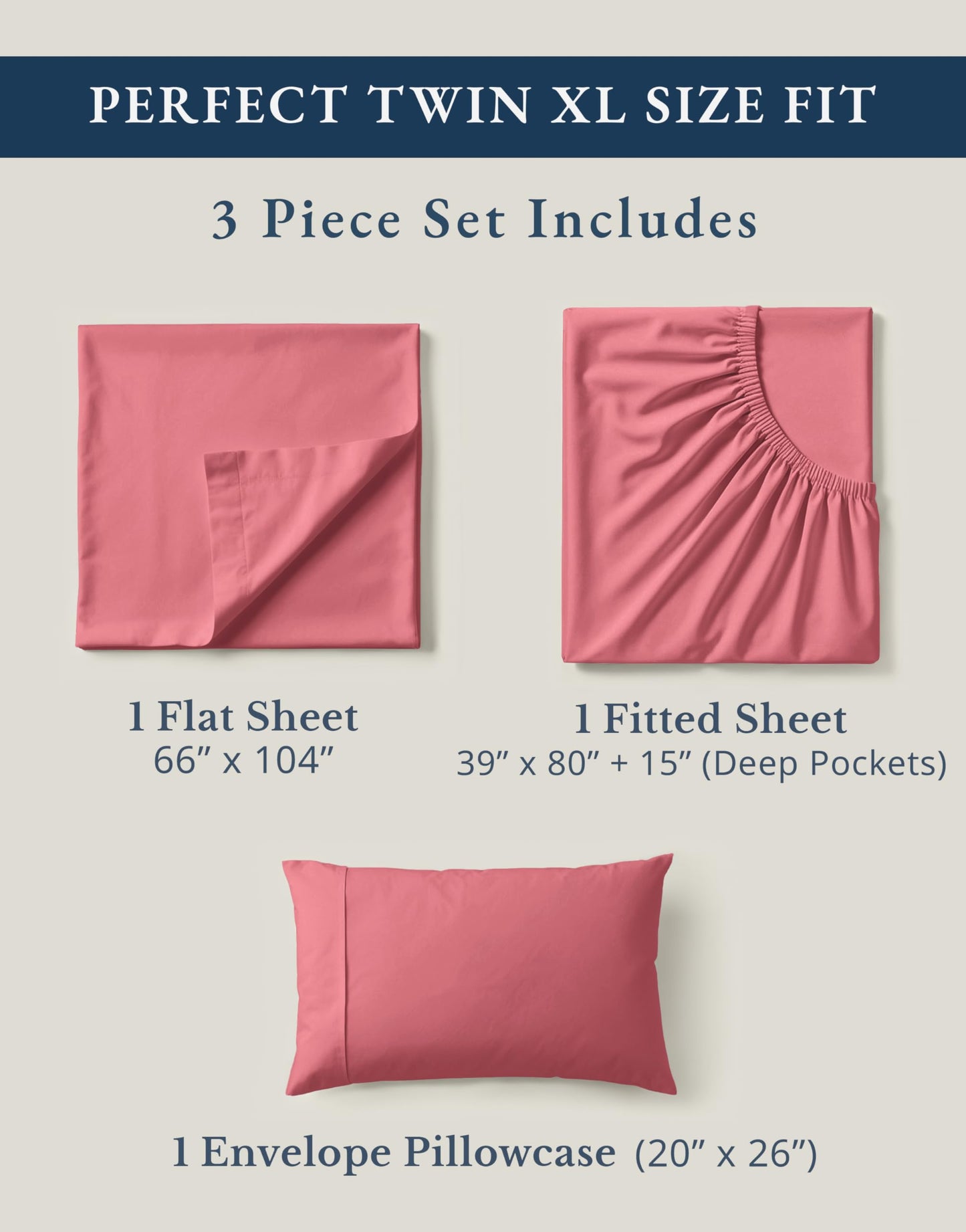 LANE LINEN Twin XL Sheet 100% Organic Cotton GOTS Certified Percale Weave Deep Pocket 3 Piece Soft Breathable Cooling Lightweight All Season Machine Washable Crisp - Mineral Red
