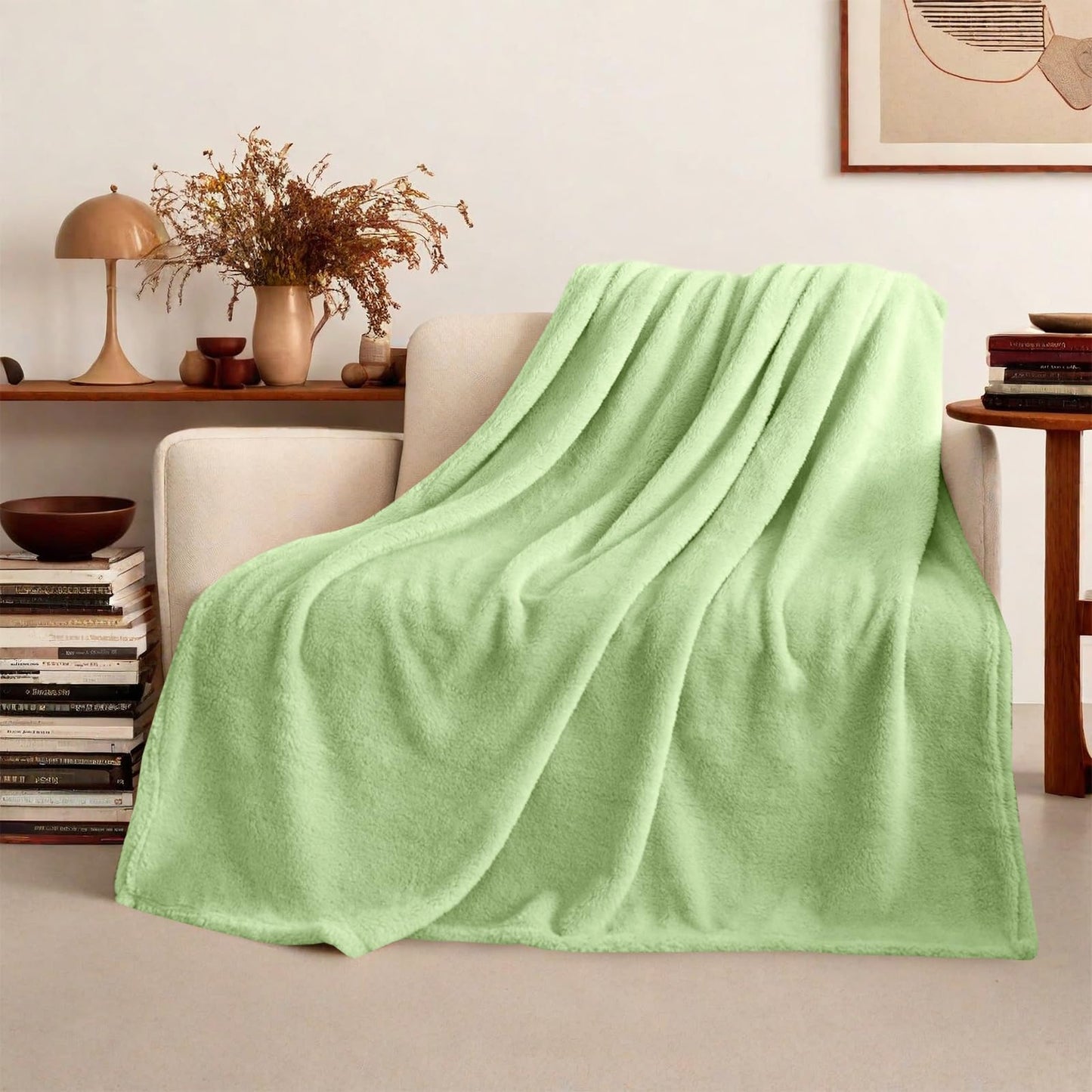 ZYFZCYBL Sherpa Fleece Throw Blanket for Couch, Soft Warm Thick Blanket Cozy Fluffy Microfiber Throw Flannel Double Reversible Luxurious Blankets for Bedroom Livingroom, Sage Green Throw Size 50"x60"