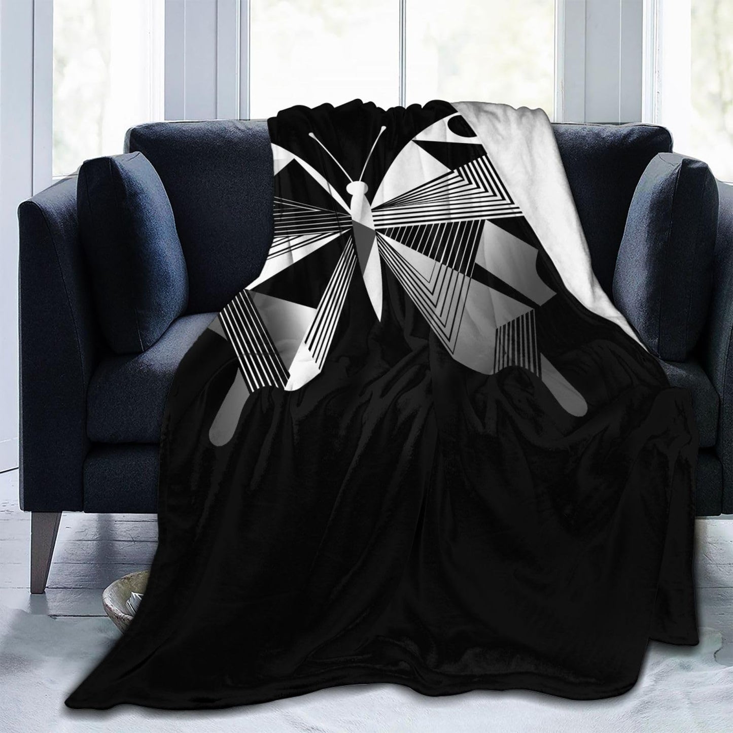 绘制蝴蝶图 Theme Throw Blanket, Cozy Flannel Fleece Winter Blankets for Bed Sofa and Couch50 x40