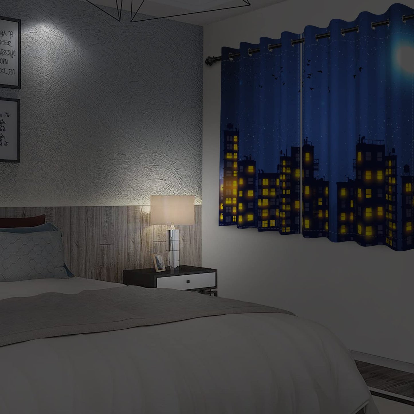 SIEDYCV 21x45inches Superhero City Curtains Humor Cartoon Comic Super Hero City Skyline Buildings Window Drapes 2 Panels Room Darkening Thermal Insulated Window Curtains for Boys Bedroom Living Room